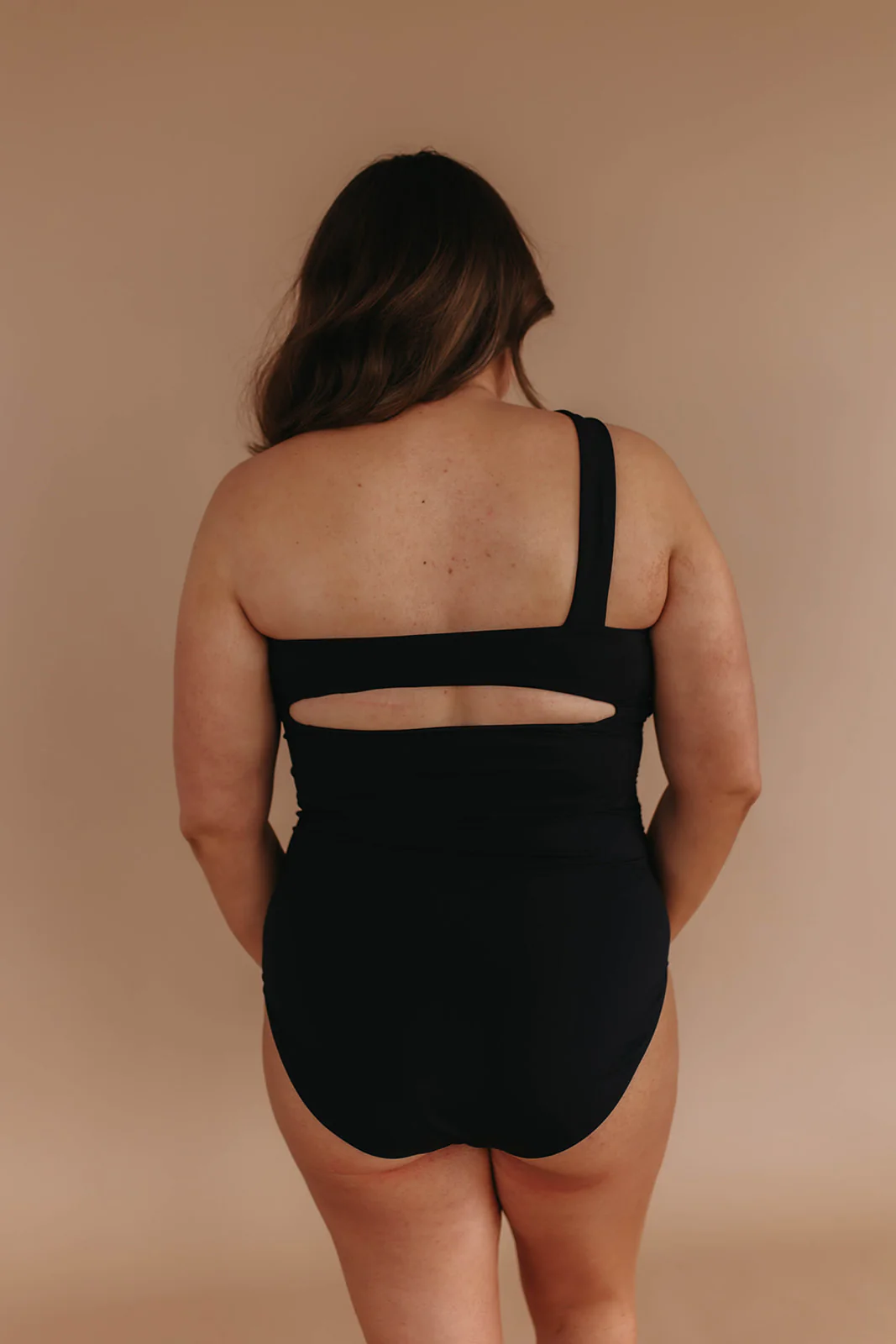 ASYMMETRICAL STRAP ONE PIECE IN BLACK LUXE RIB BY PINK DESERT - Image 25