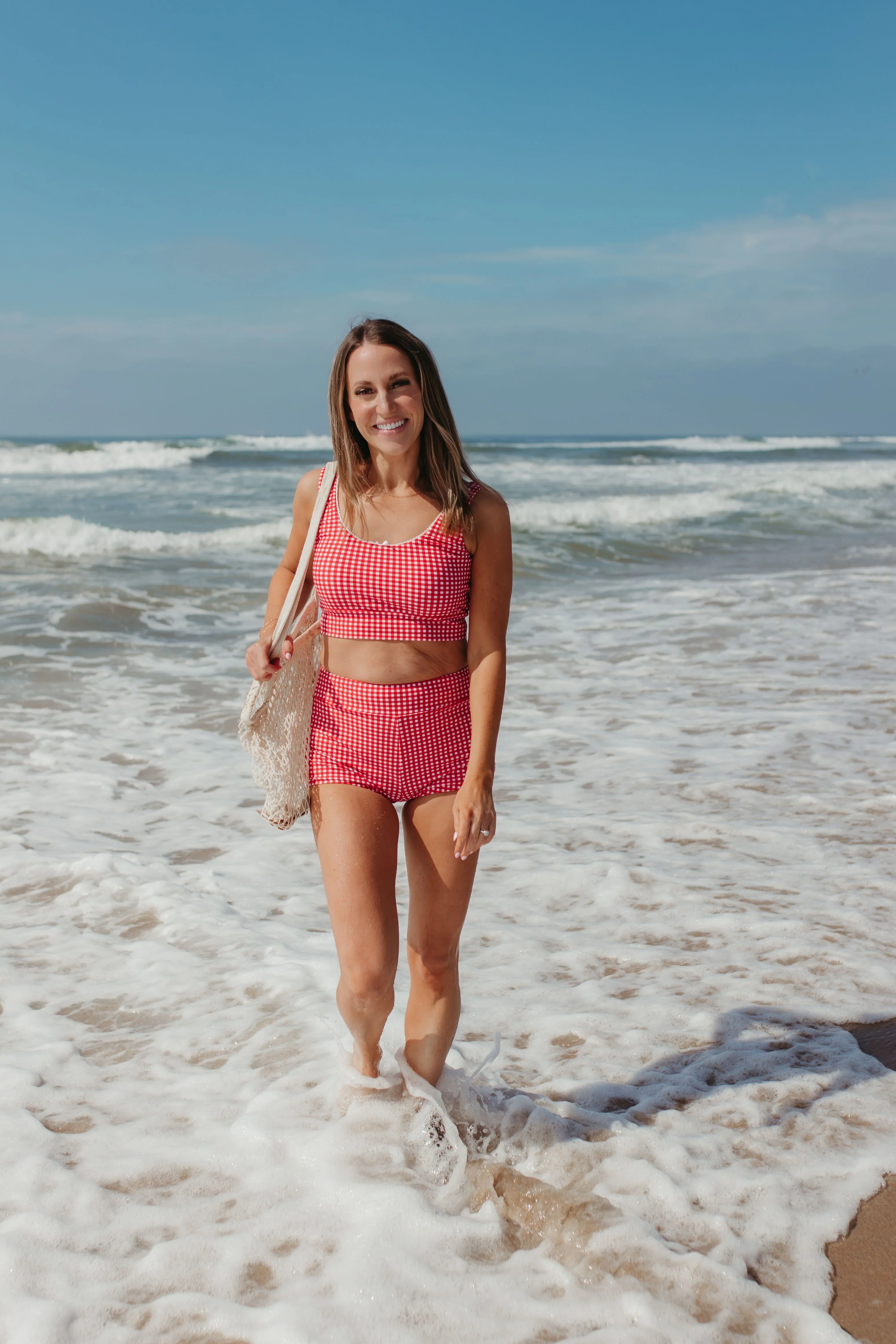 BEACHCOMBER SPORTY SWIM BOY SHORT IN RED GINGHAM BY PINK DESERT - Image 9