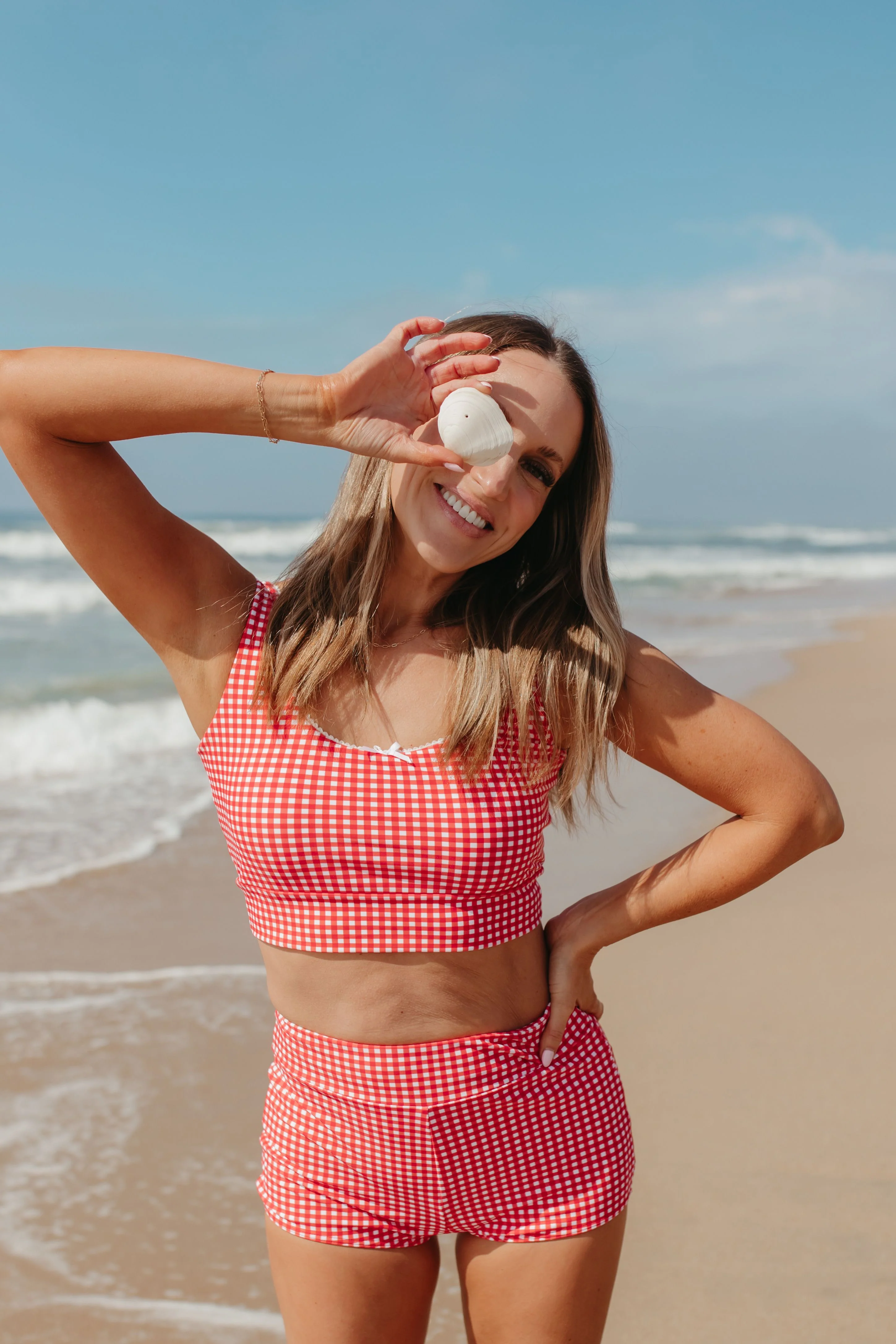 BEACHCOMBER SPORTY SWIM TOP IN RED GINGHAM BY PINK DESERT - Image 11