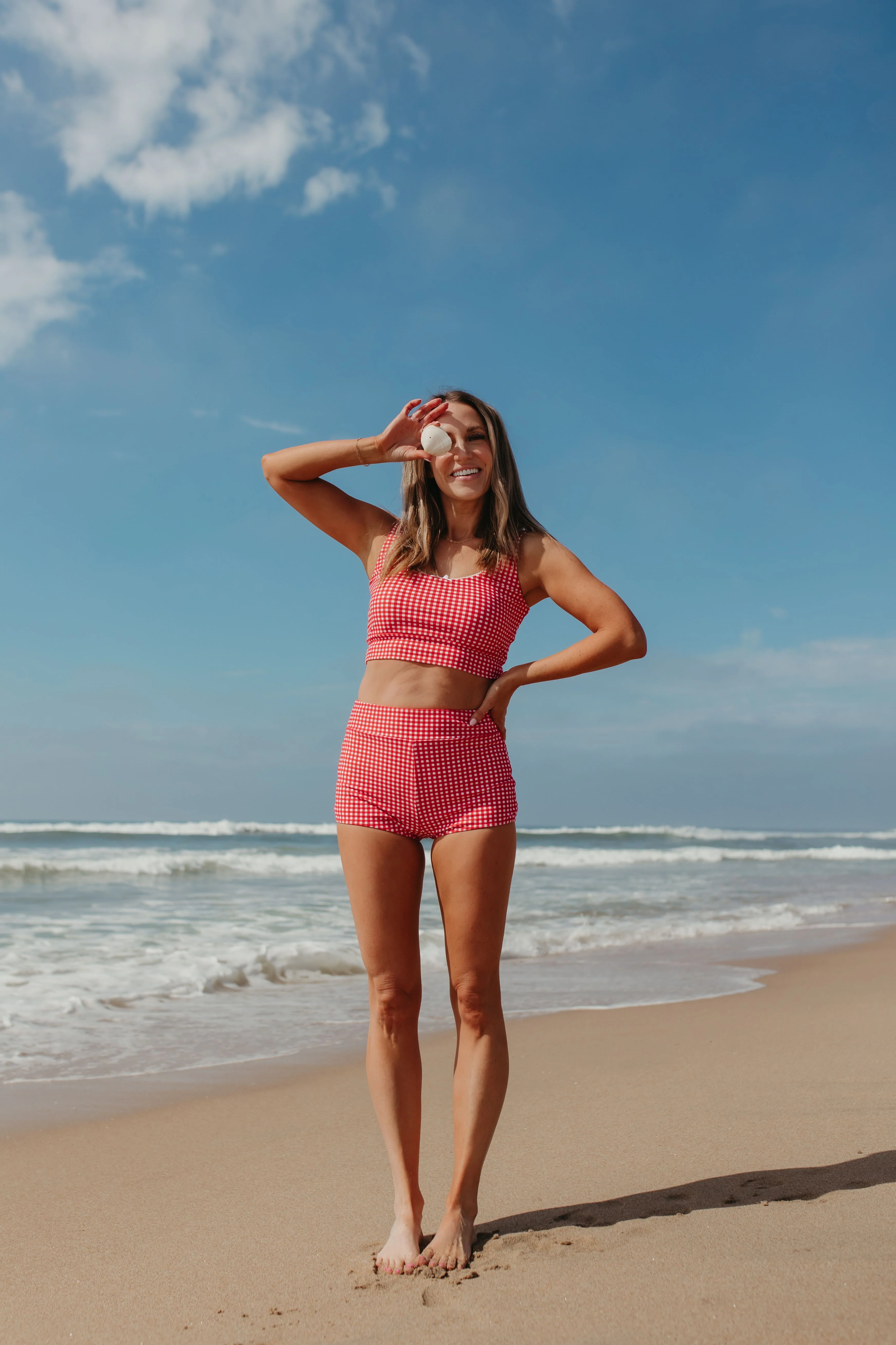 BEACHCOMBER SPORTY SWIM TOP IN RED GINGHAM BY PINK DESERT - Image 14