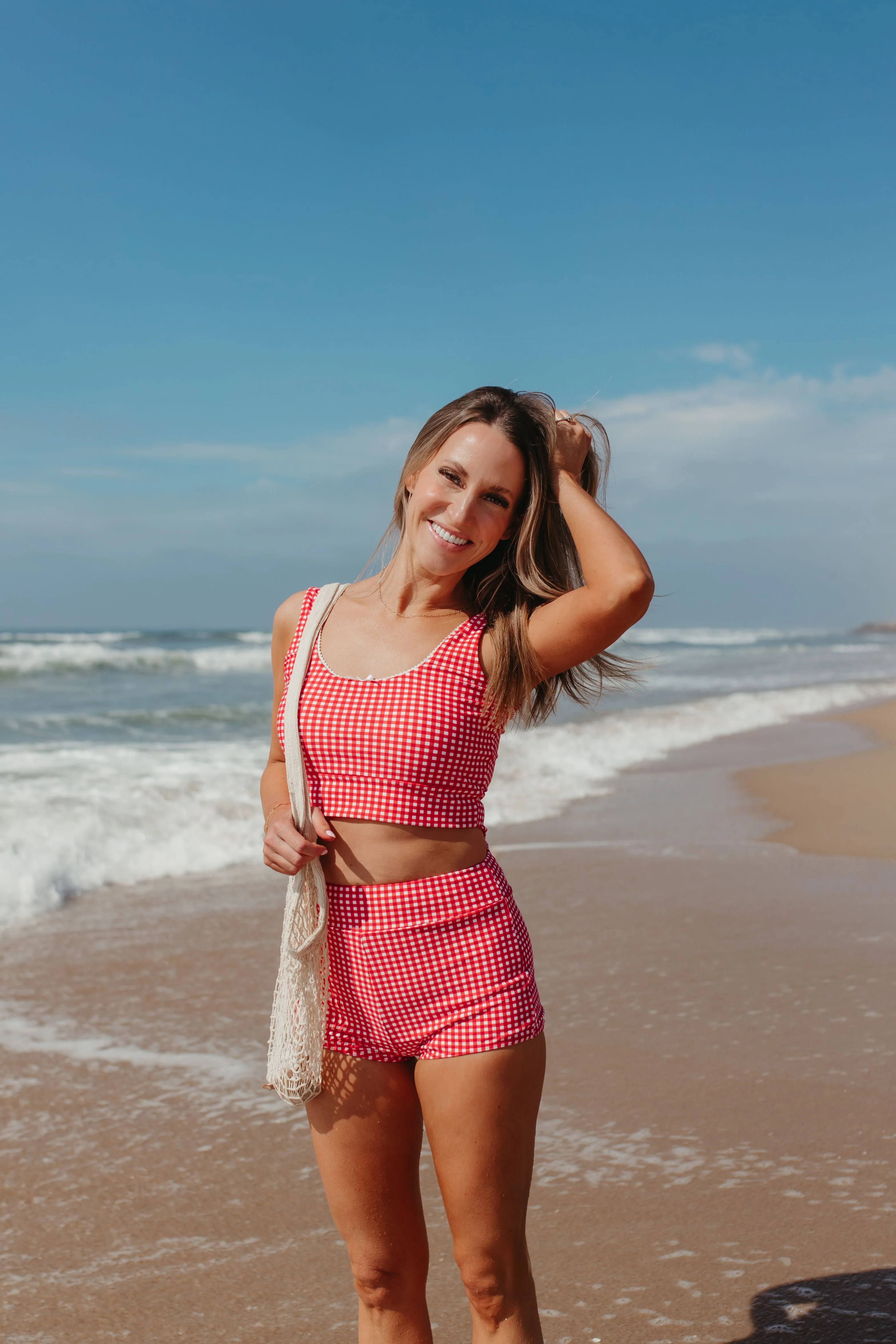 BEACHCOMBER SPORTY SWIM TOP IN RED GINGHAM BY PINK DESERT - Image 4