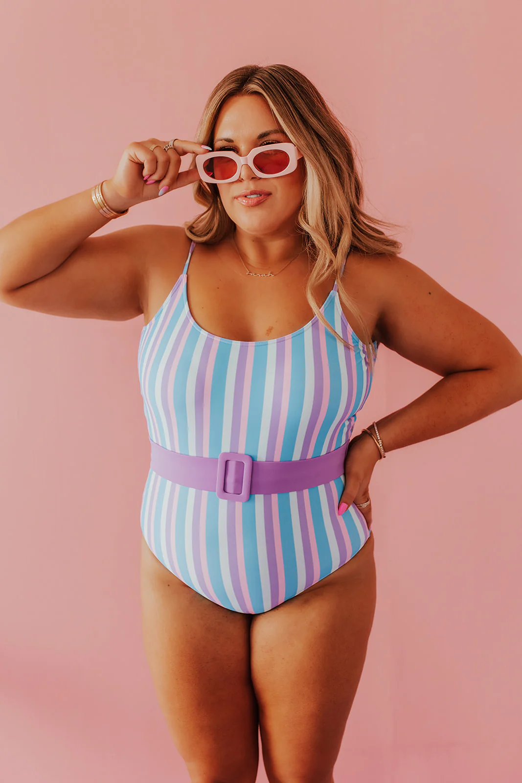 BELTED ONE PIECE IN COTTON CANDY STRIPE BY SARAH TRIPP X PINK DESERT - Image 10