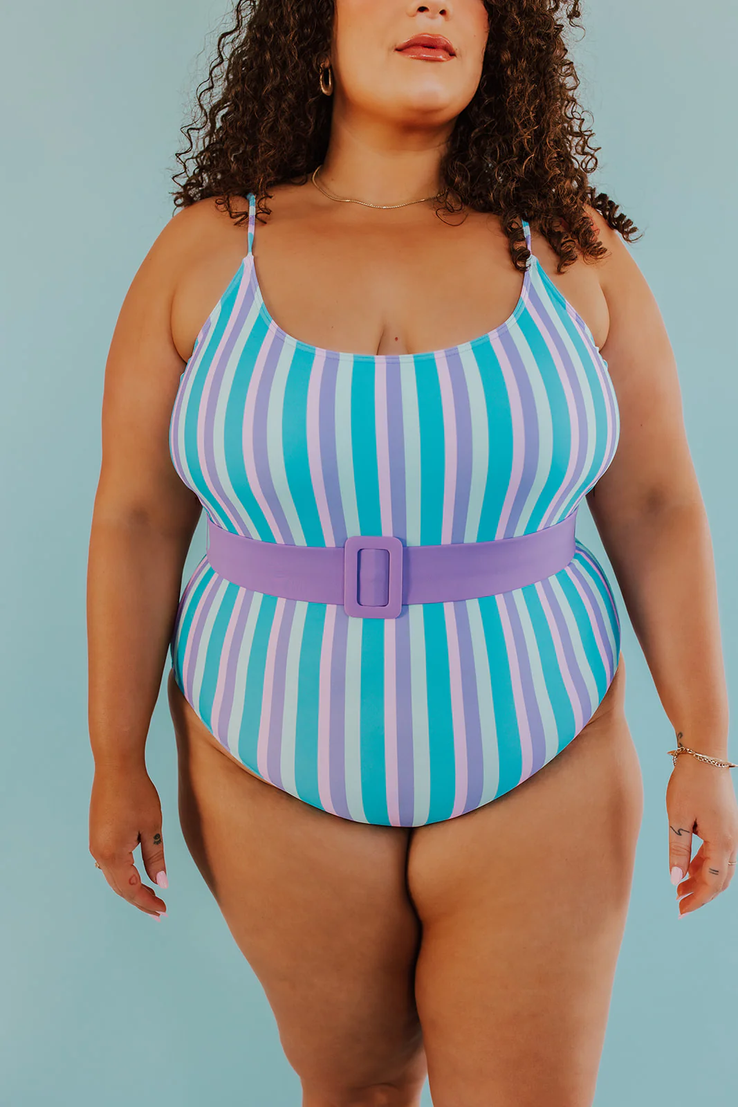 BELTED ONE PIECE IN COTTON CANDY STRIPE BY SARAH TRIPP X PINK DESERT - Image 11
