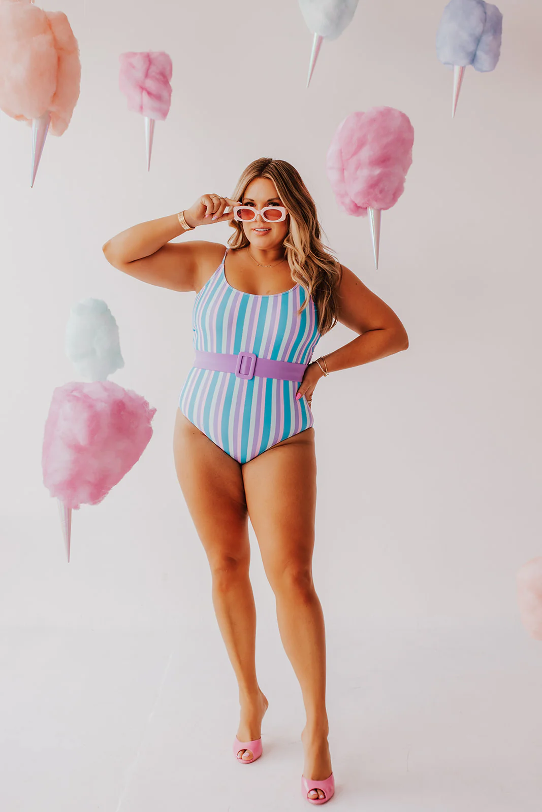 BELTED ONE PIECE IN COTTON CANDY STRIPE BY SARAH TRIPP X PINK DESERT - Image 13