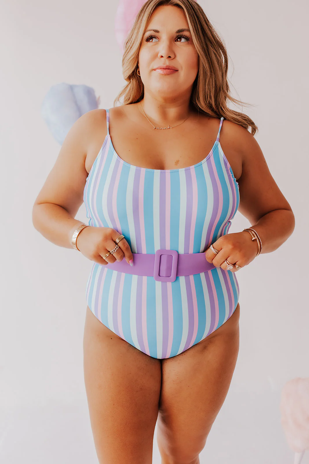 BELTED ONE PIECE IN COTTON CANDY STRIPE BY SARAH TRIPP X PINK DESERT - Image 14