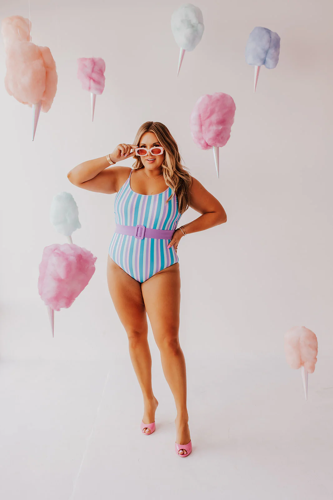 BELTED ONE PIECE IN COTTON CANDY STRIPE BY SARAH TRIPP X PINK DESERT - Image 3