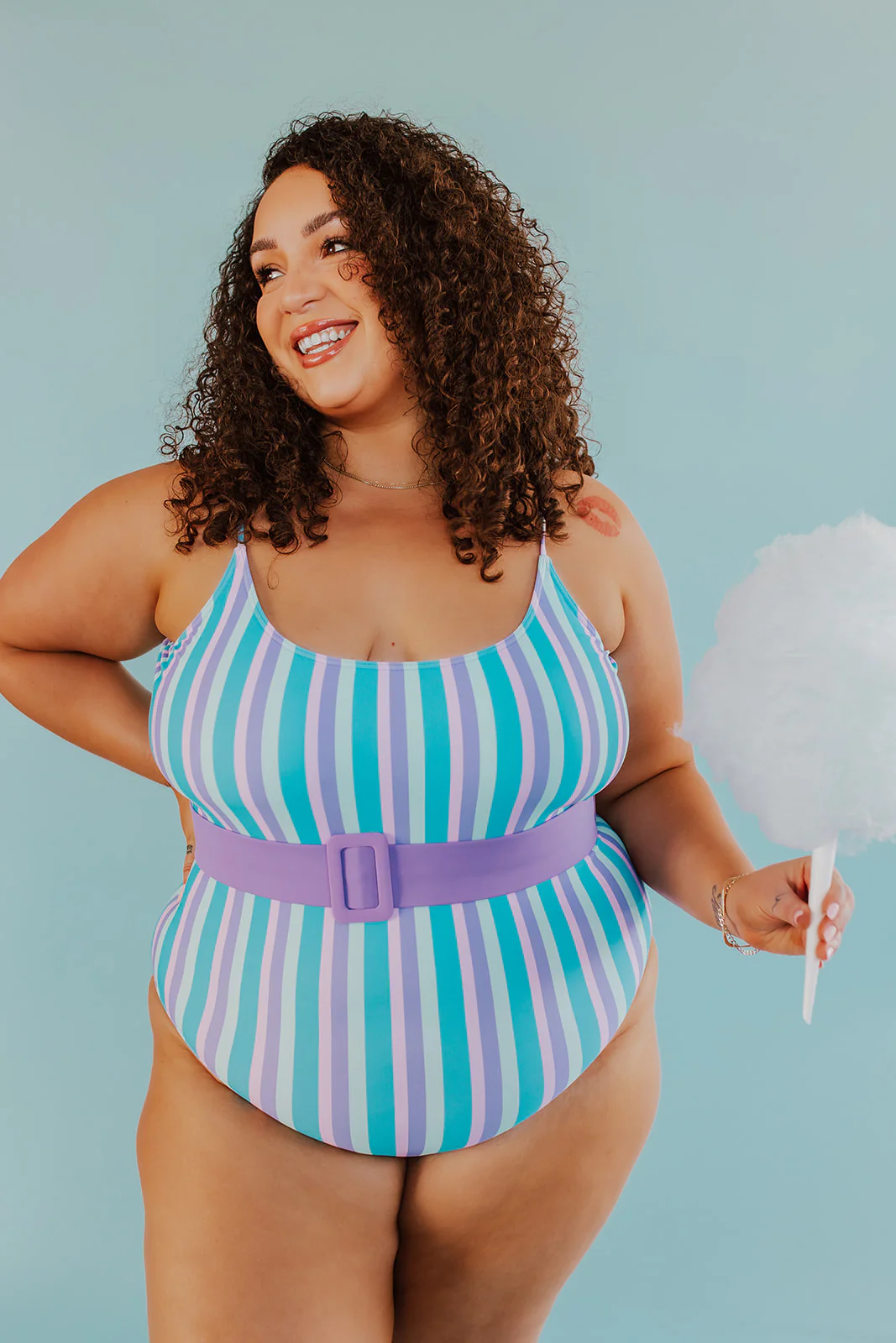 BELTED ONE PIECE IN COTTON CANDY STRIPE BY SARAH TRIPP X PINK DESERT - Image 4