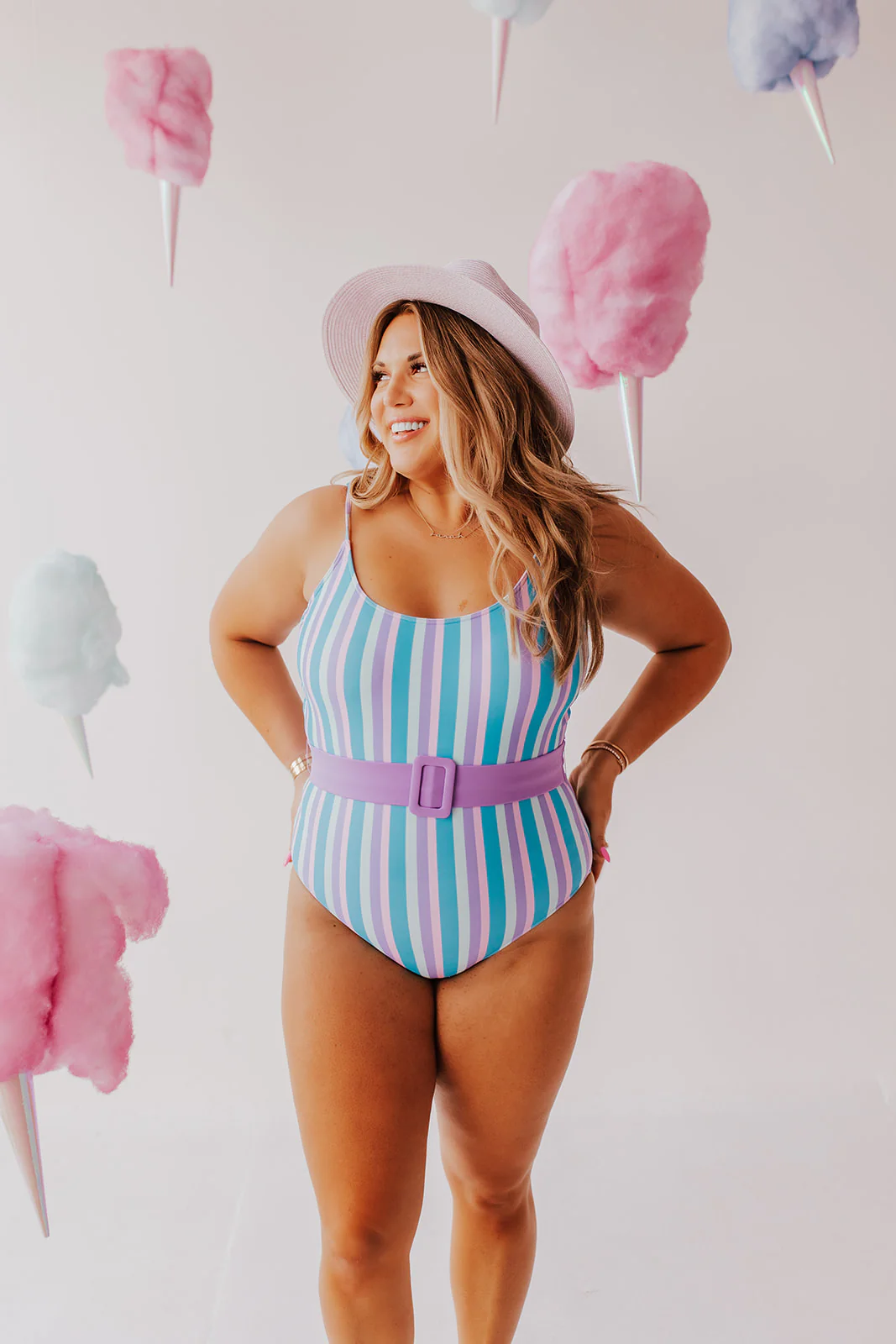 BELTED ONE PIECE IN COTTON CANDY STRIPE BY SARAH TRIPP X PINK DESERT - Image 9