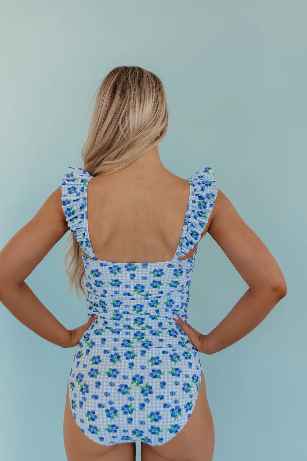 FLUTTER SLEEVE ONE PIECE IN BLUEBERRY GINGHAM BY PINK DESERT - Image 5