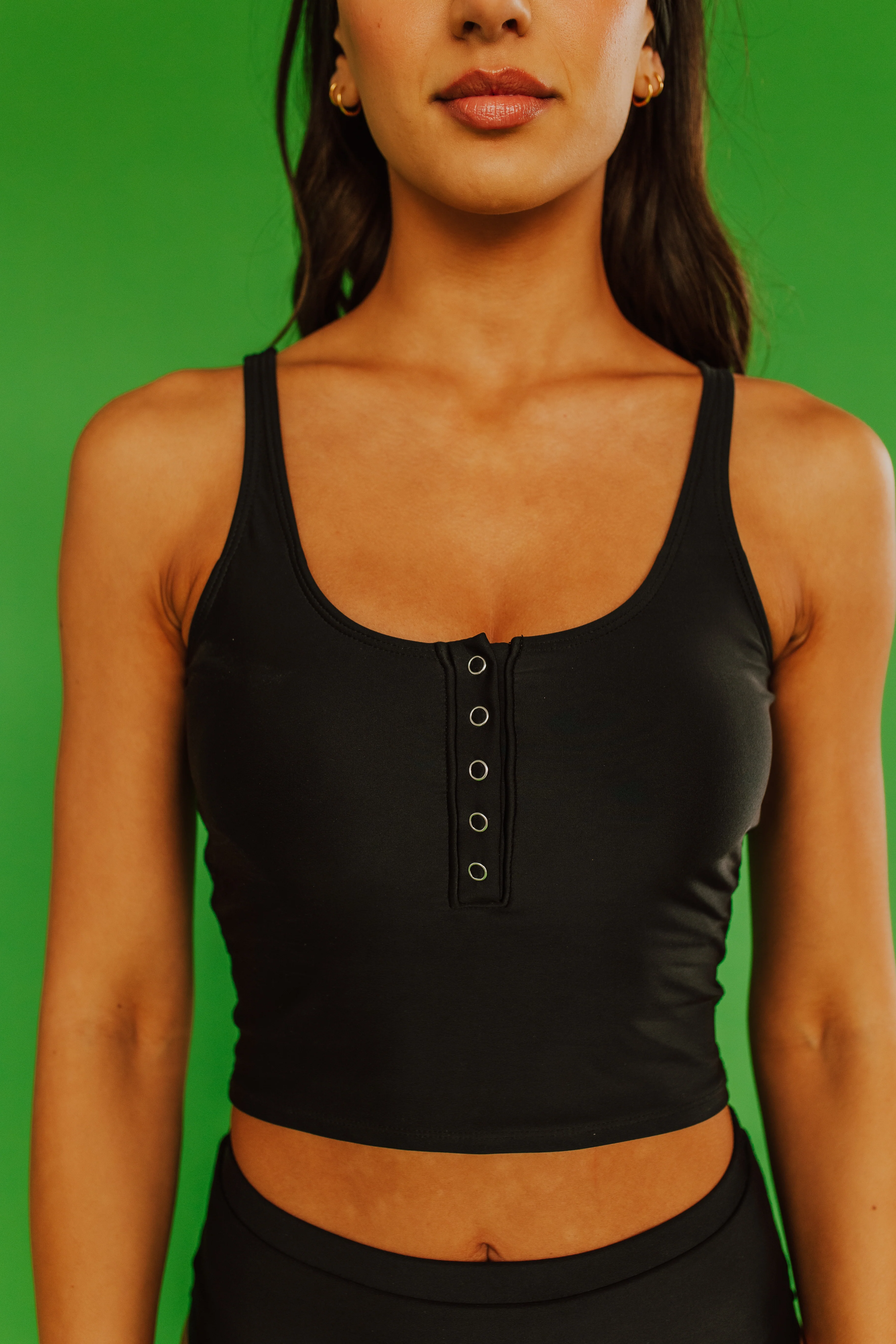 BUTTON FRONT MIDKINI SWIM TOP IN BLACK BY PINK DESERT - Image 4