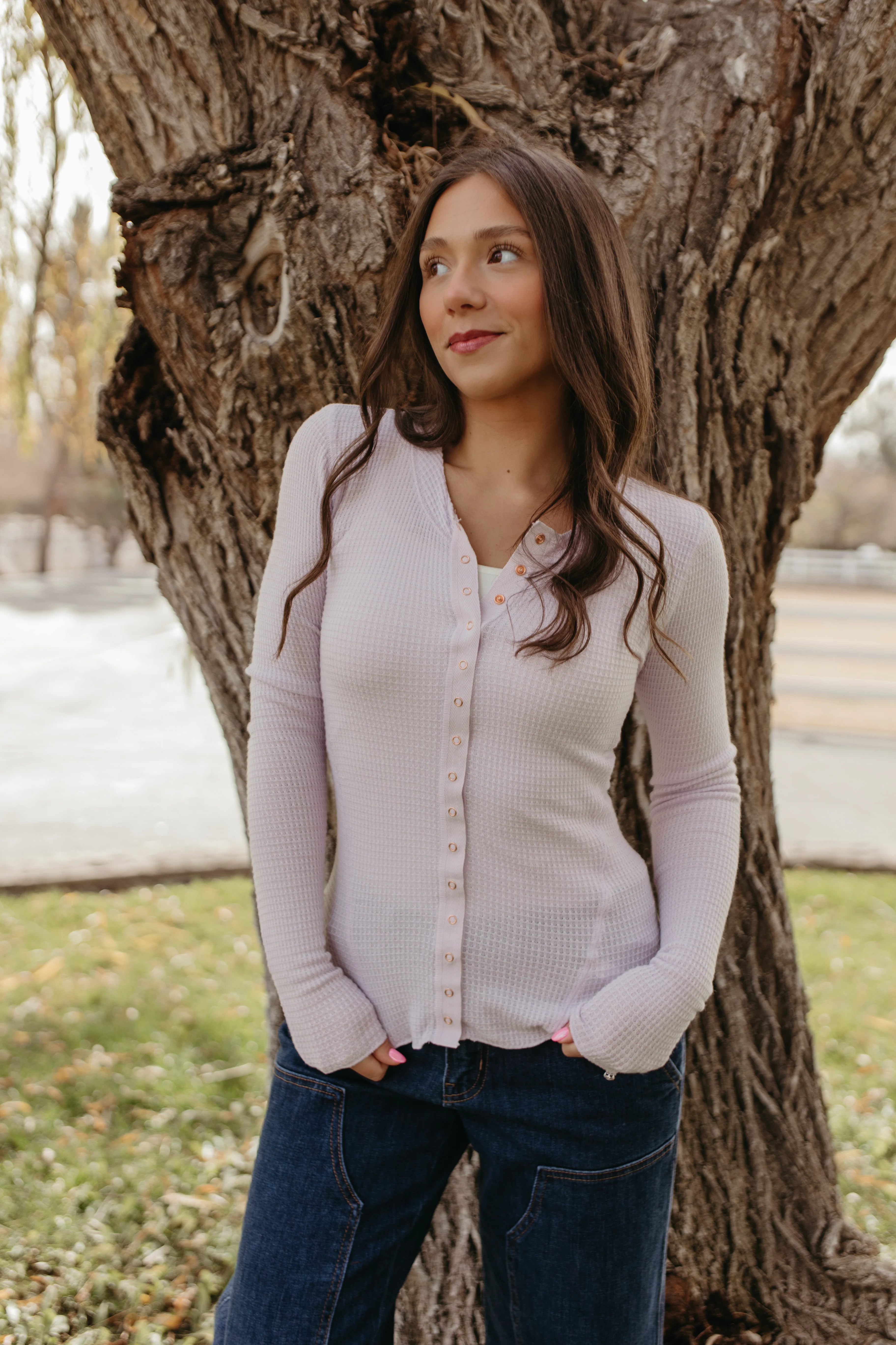 FREE PEOPLE GOING PLACES CARDI IN LAVENDER ICE