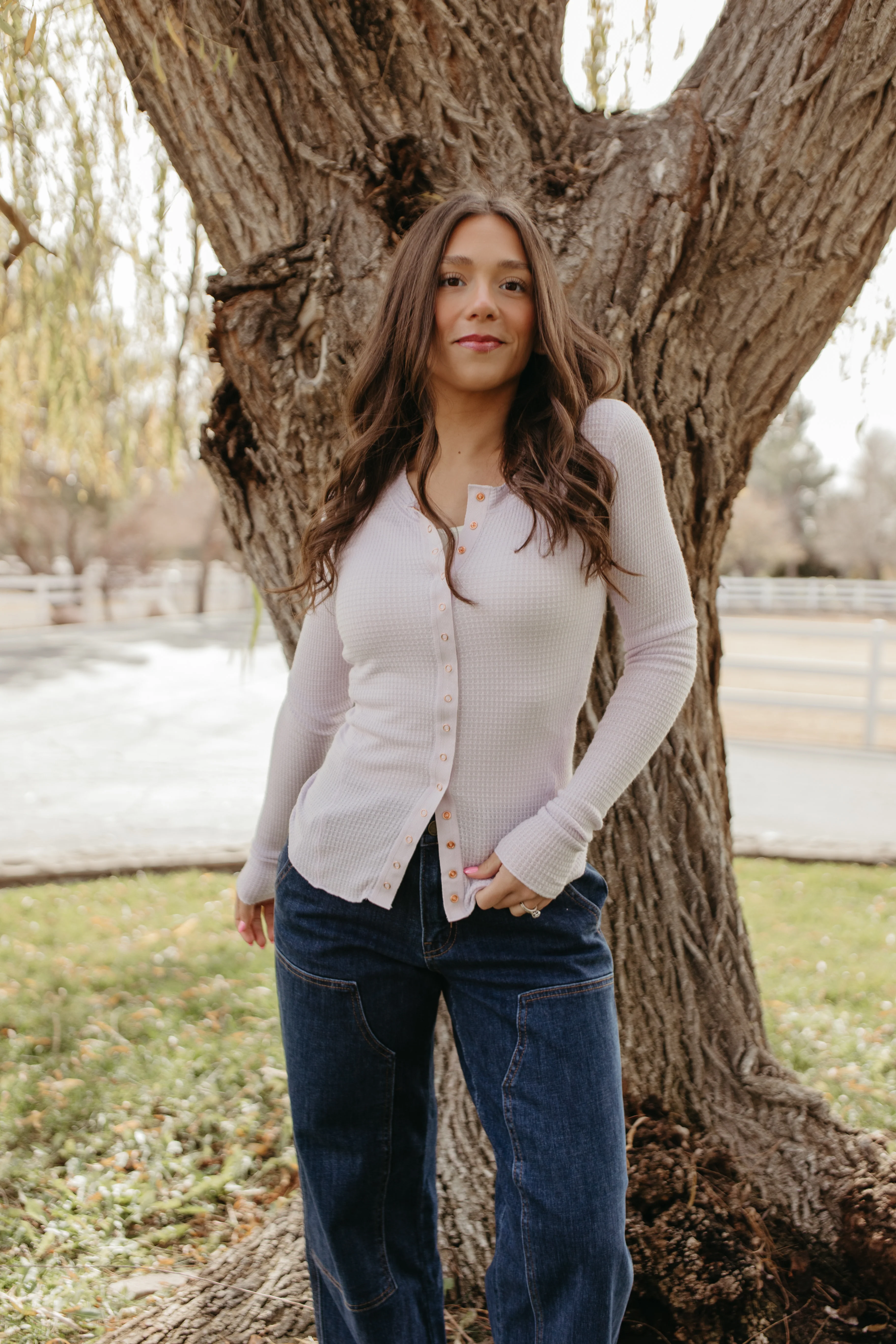 FREE PEOPLE GOING PLACES CARDI IN LAVENDER ICE - Image 3