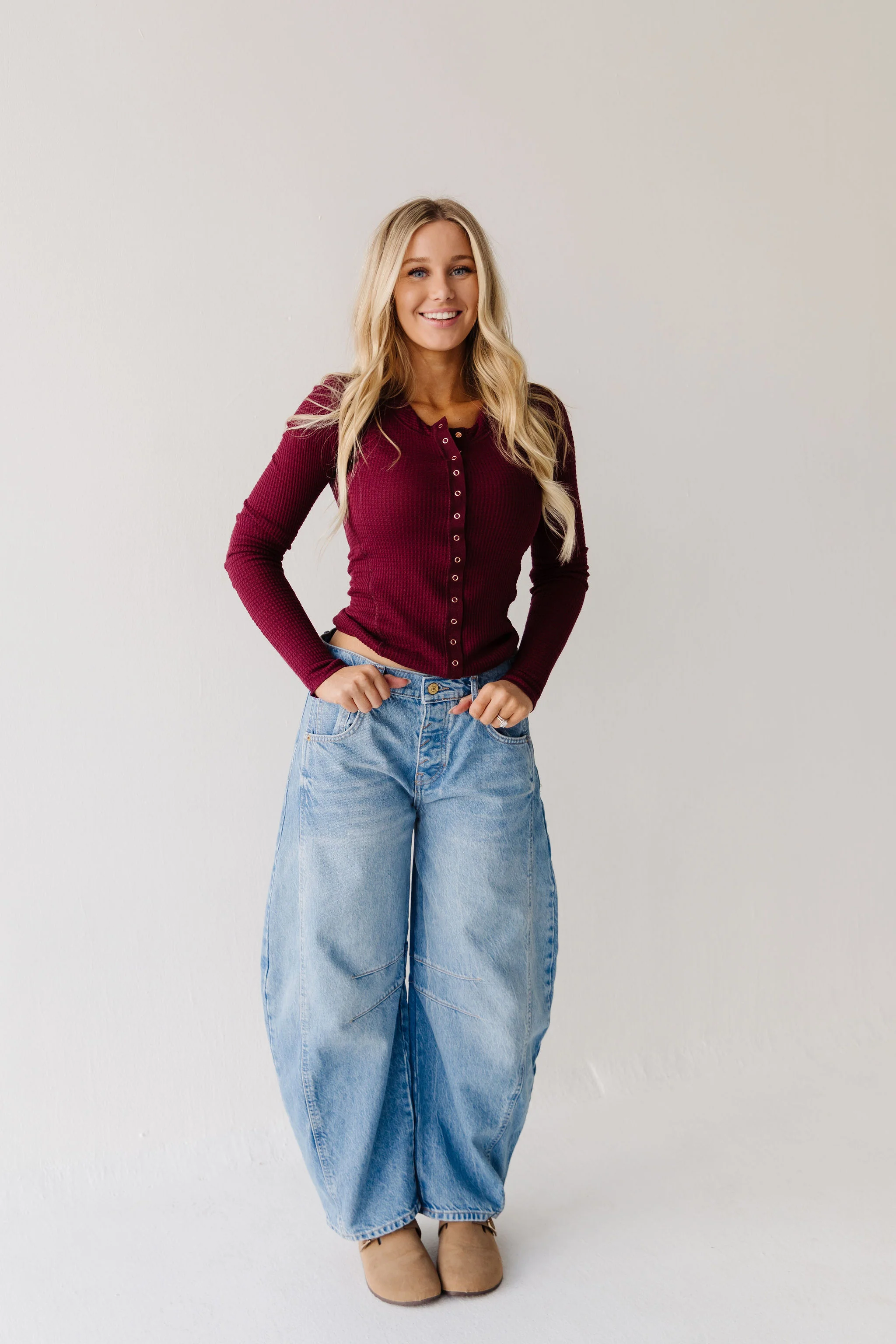 FREE PEOPLE GOOD LUCK MID RISE BARREL JEAN IN ULTRA LIGHT - Image 2