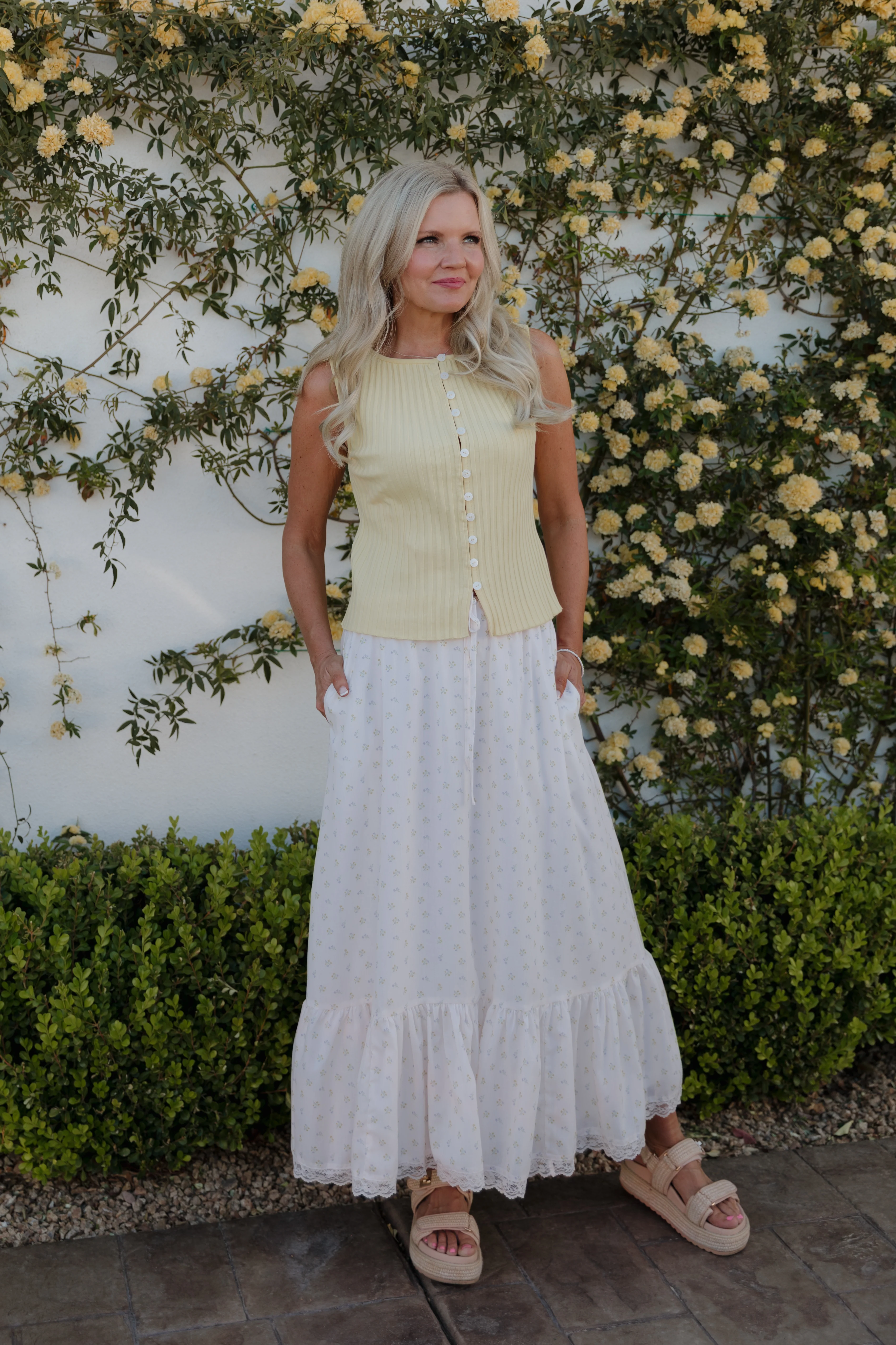 FREE PEOPLE TILLY RIBBED VEST IN MELLOW YELLOW - Image 4
