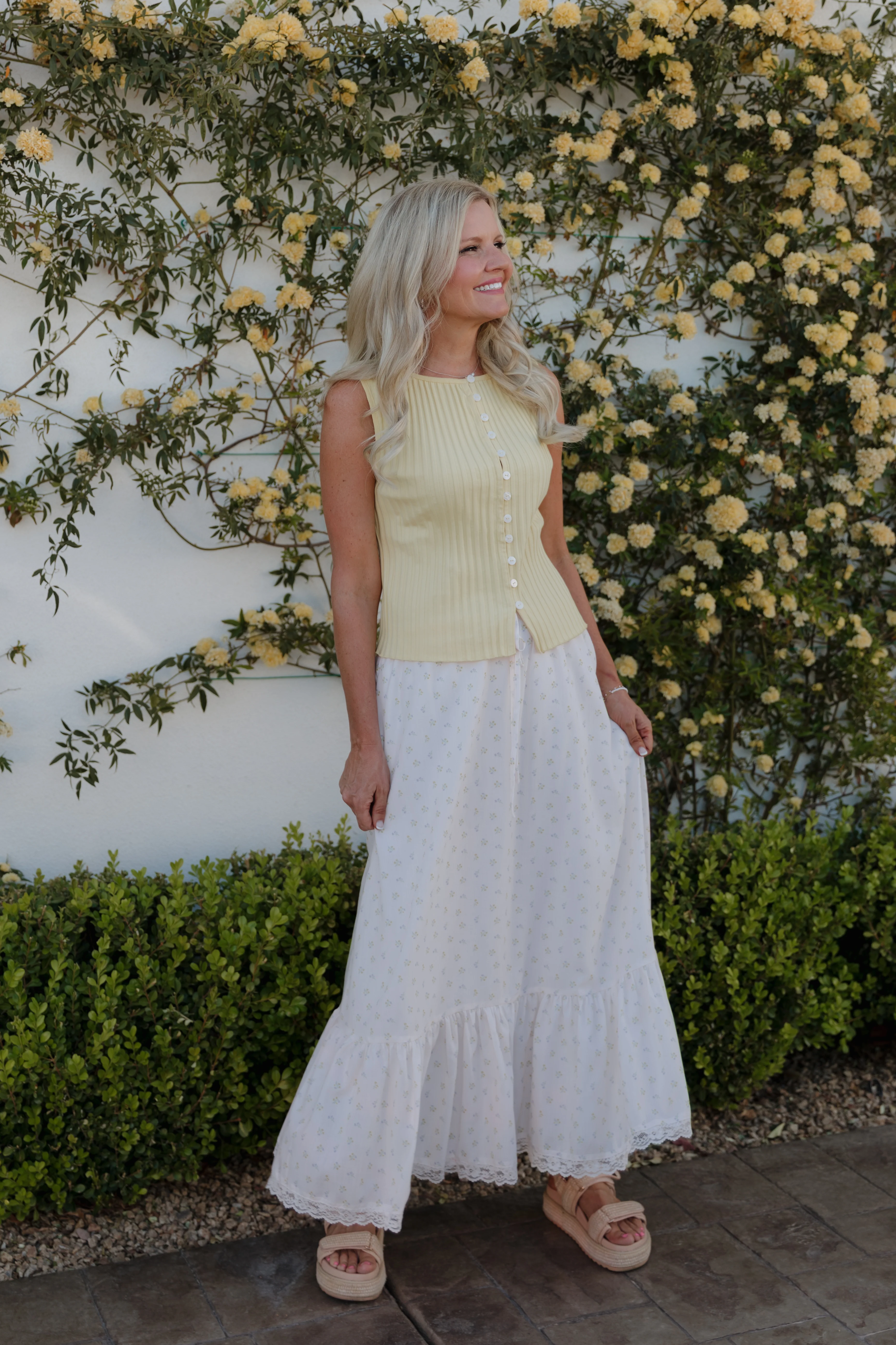 FREE PEOPLE TILLY RIBBED VEST IN MELLOW YELLOW - Image 7