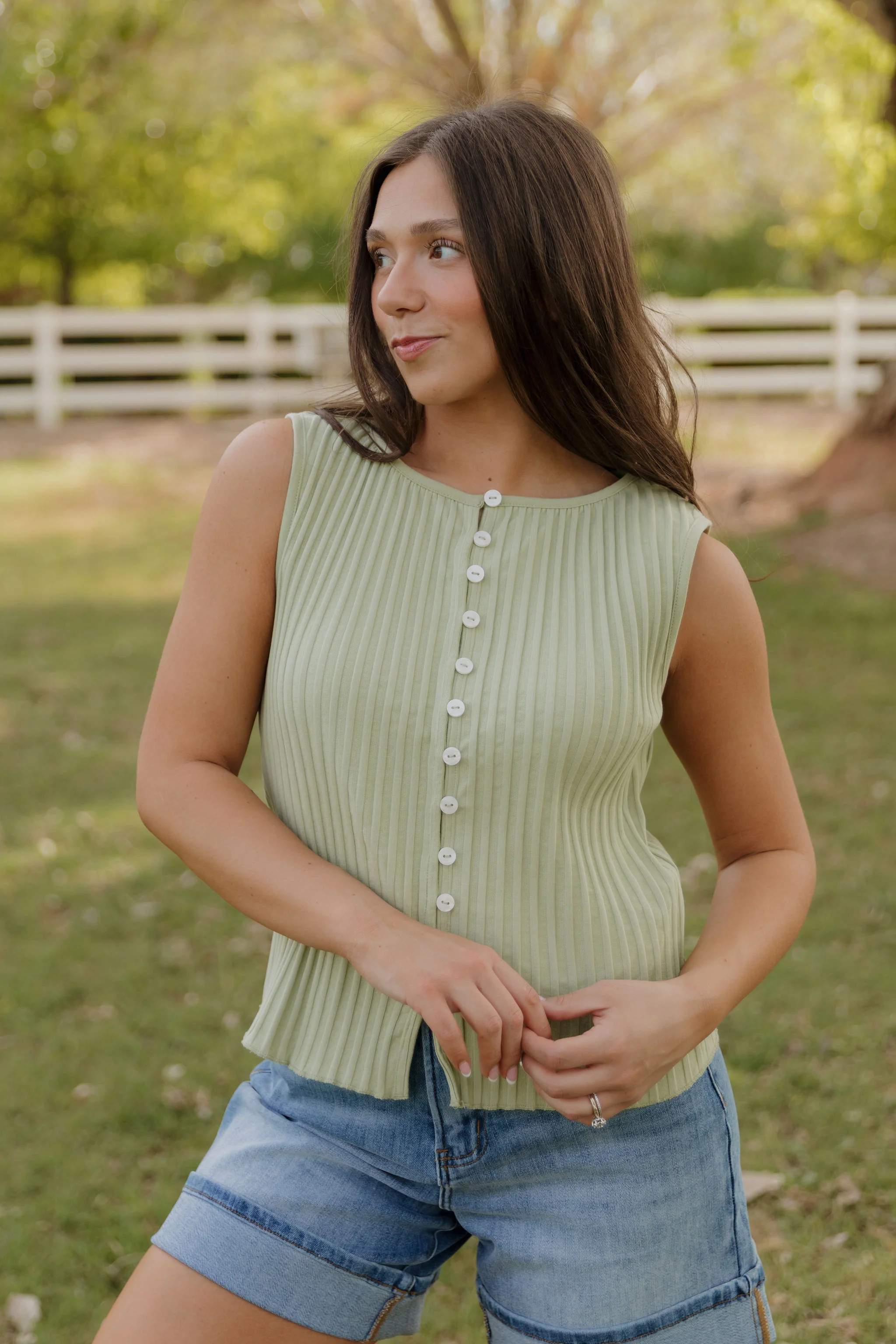 FREE PEOPLE TILLY RIBBED VEST IN WEEPING WILLOW - Image 2