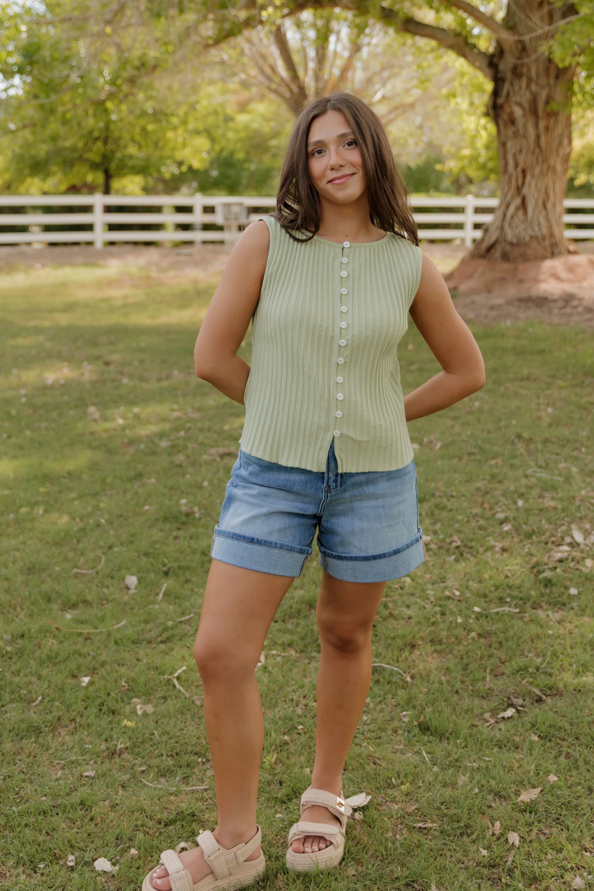 FREE PEOPLE TILLY RIBBED VEST IN WEEPING WILLOW - Image 3