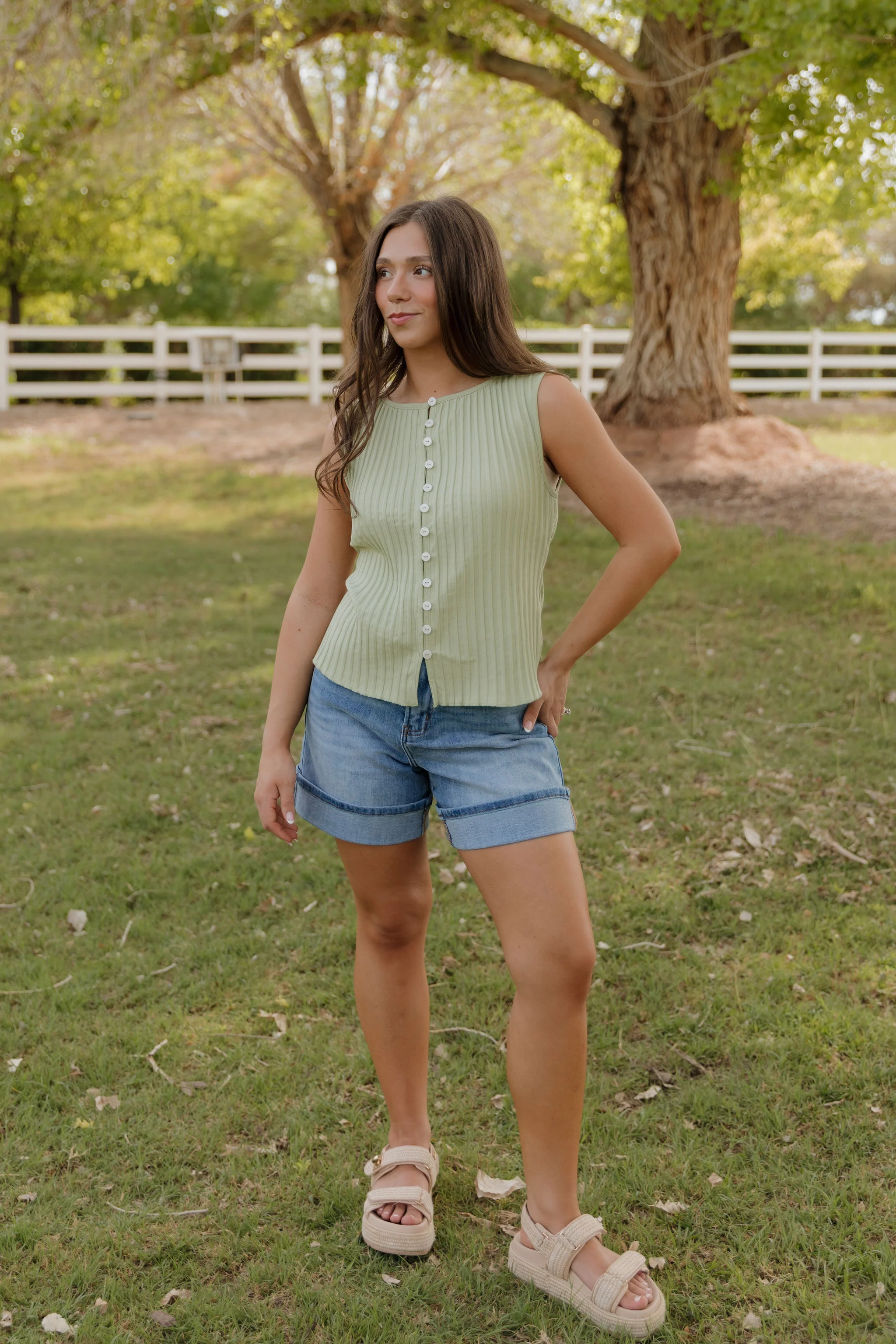 FREE PEOPLE TILLY RIBBED VEST IN WEEPING WILLOW - Image 4