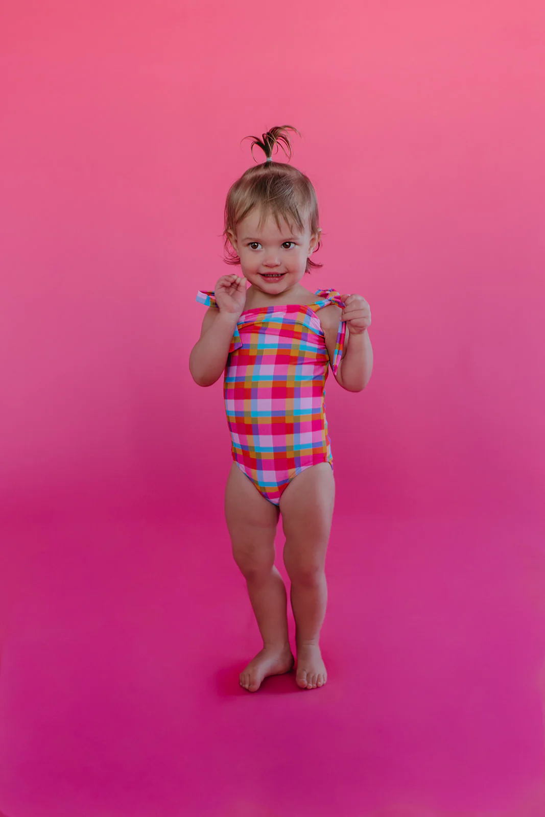 GIRLS TIE STRAP ONE PIECE IN PALM SPRINGS PLAID BY PINK DESERT - Image 3