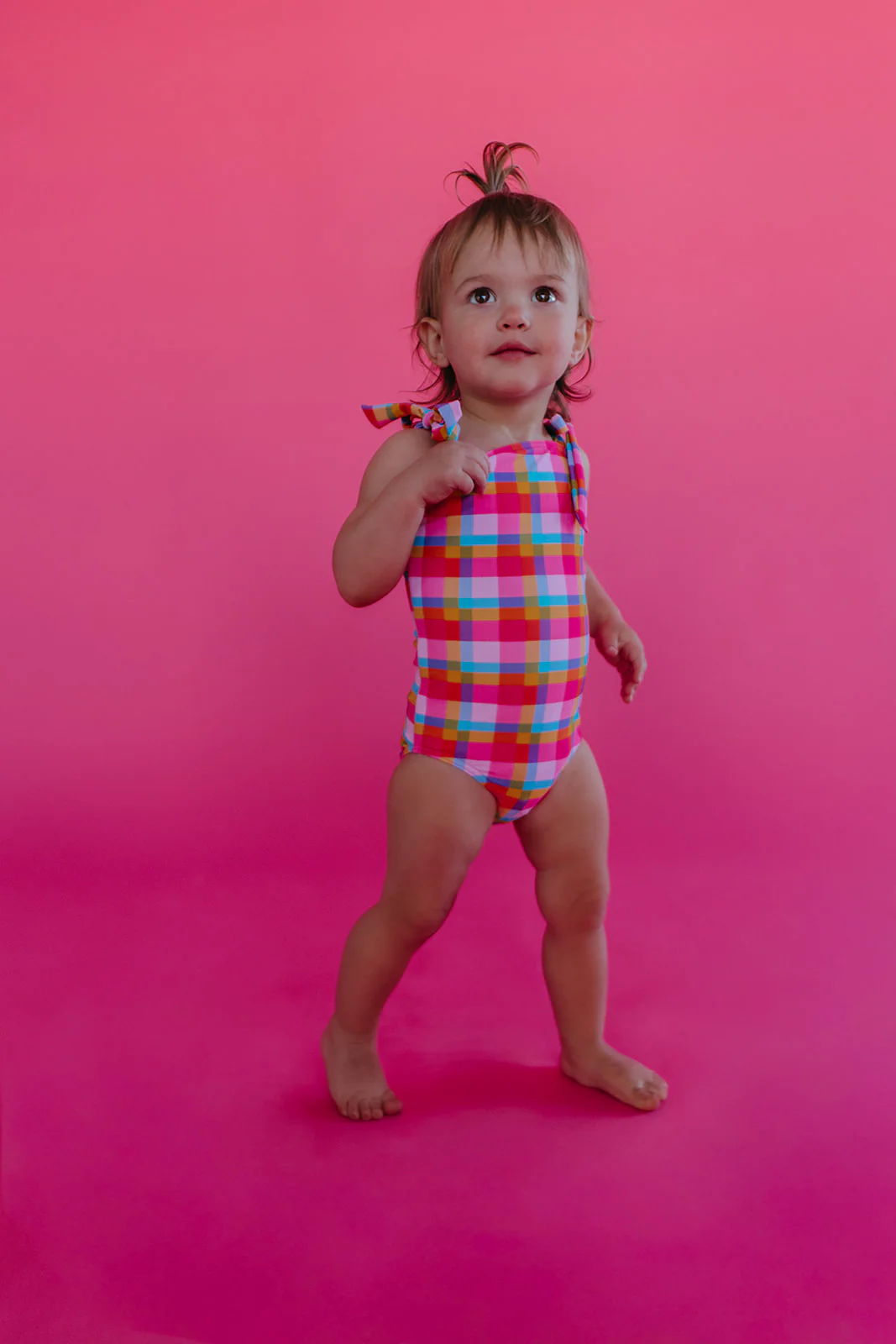 GIRLS TIE STRAP ONE PIECE IN PALM SPRINGS PLAID BY PINK DESERT - Image 4
