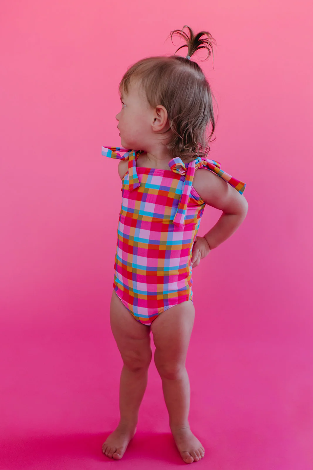 GIRLS TIE STRAP ONE PIECE IN PALM SPRINGS PLAID BY PINK DESERT - Image 5