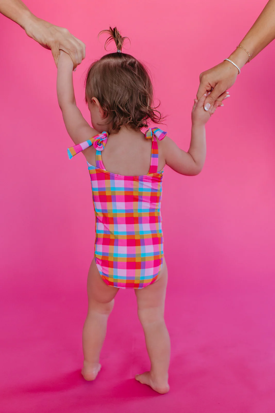 GIRLS TIE STRAP ONE PIECE IN PALM SPRINGS PLAID BY PINK DESERT - Image 6