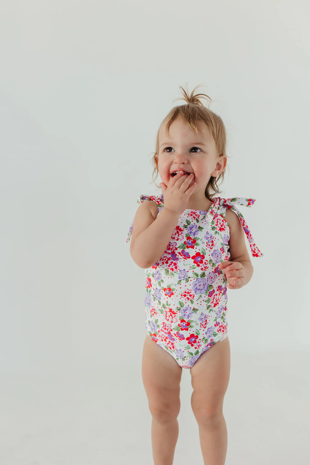 GIRLS TIE STRAP ONE PIECE IN CORAL BLOSSOM BY PINK DESERT X SARAH TRIPP