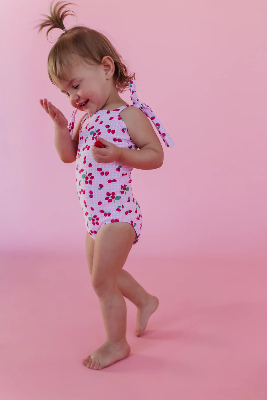 GIRLS TIE STRAP ONE PIECE IN ROSIE RASPBERRY BY PINK DESERT - Image 3
