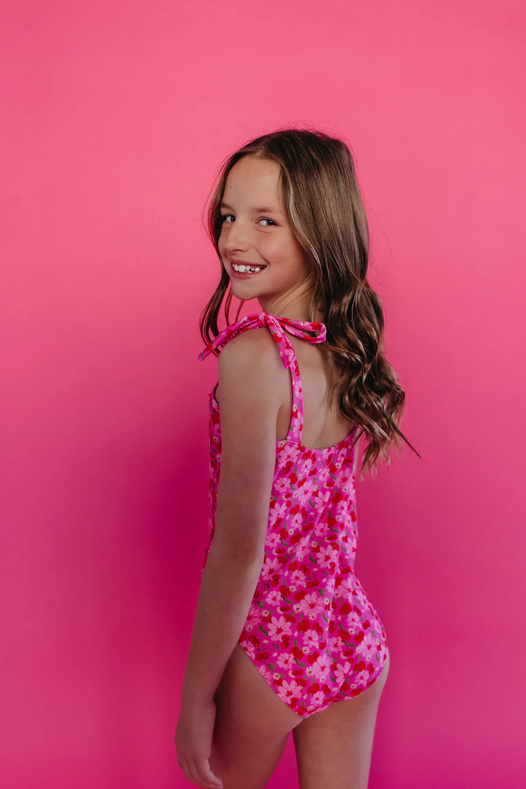 GIRLS TIE STRAP ONE PIECE IN CHERRY BLOOM BY PINK DESERT - Image 3