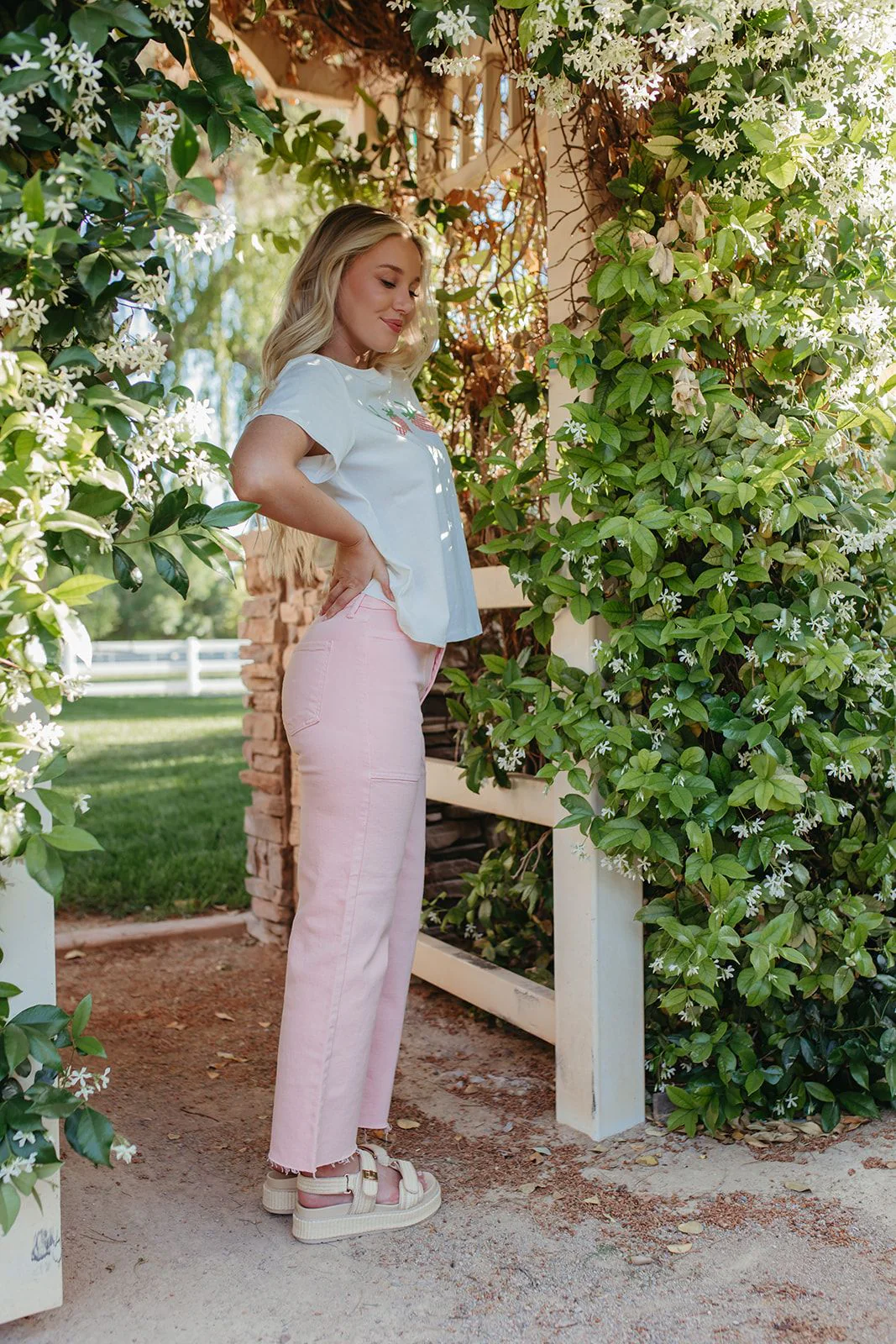JBD UTILITY WIDE LEG JEANS IN PEACH - Image 3