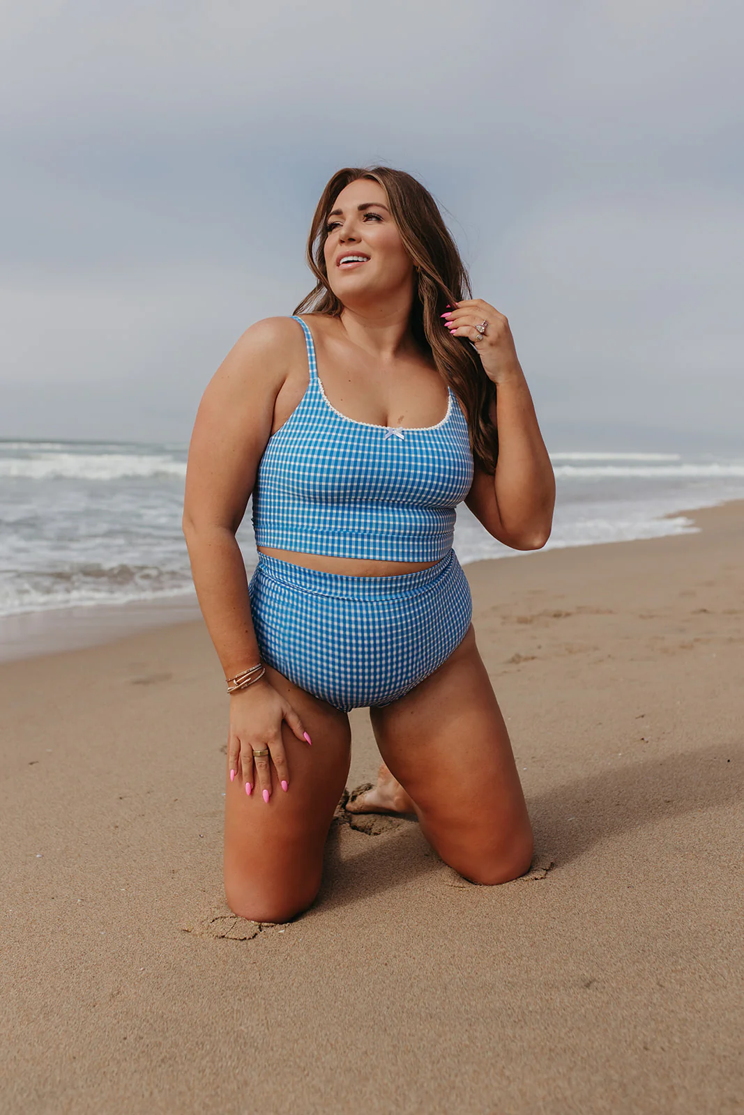NEWPORT SWIM TOP IN BLUE GINGHAM BY PINK DESERT - Image 3