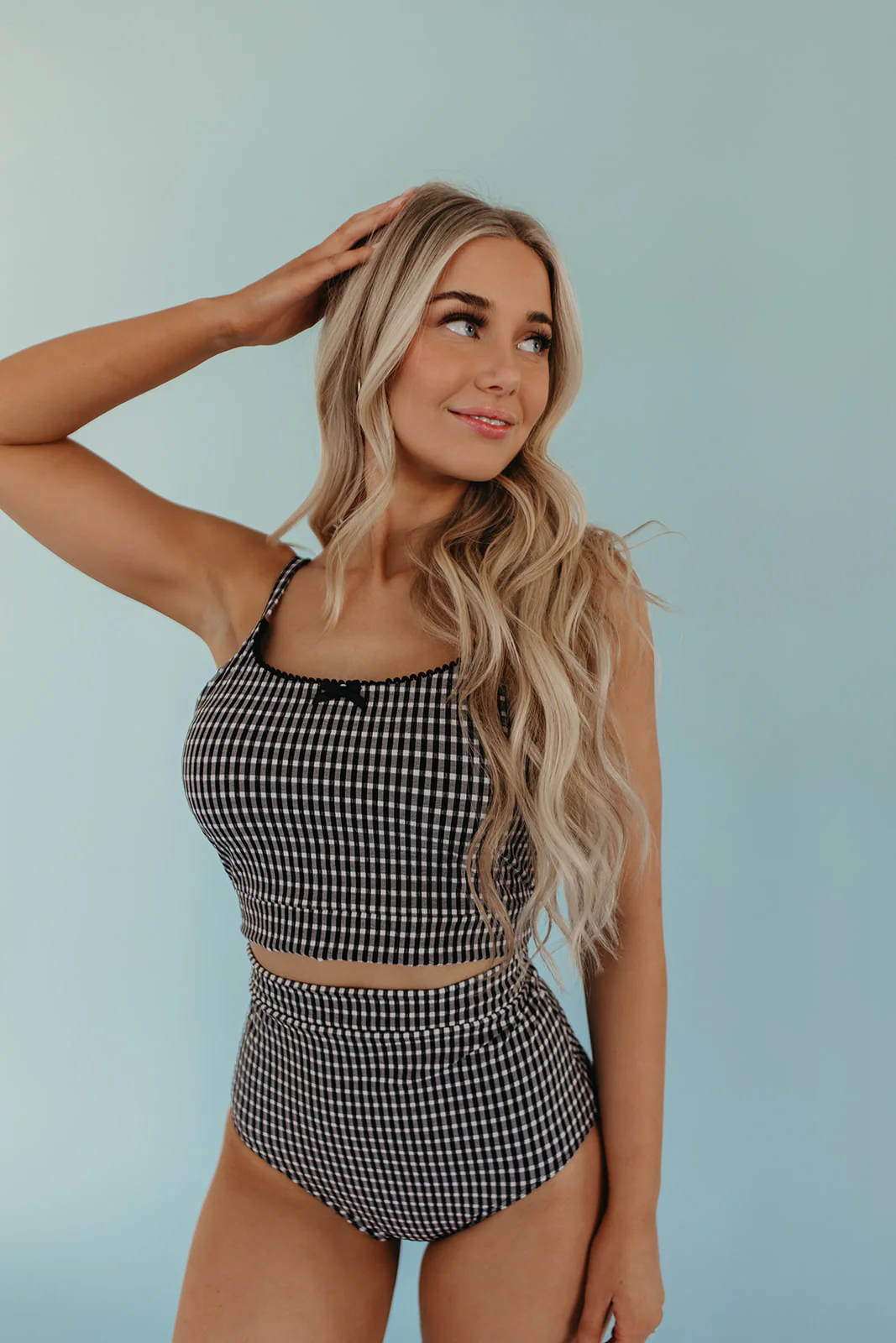 NEWPORT SWIM TOP IN BLACK GINGHAM BY PINK DESERT - Image 3