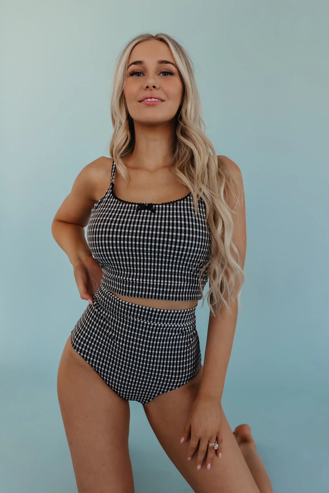 NEWPORT SWIM TOP IN BLACK GINGHAM BY PINK DESERT - Image 6