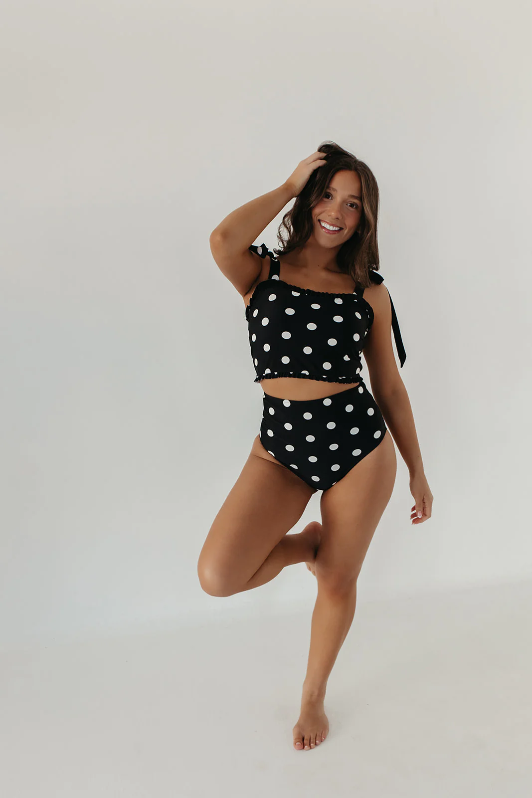HIGH WAIST SWIM BOTTOMS IN DOTS BY PINK DESERT - Image 3