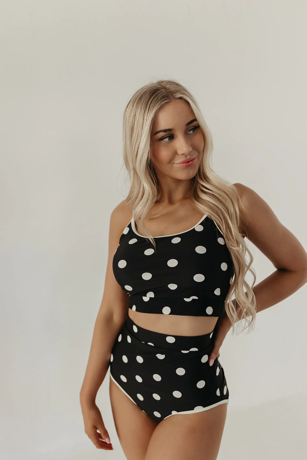 CONTRAST TRIM SWIM TOP IN DOTS BY PINK DESERT - Image 3