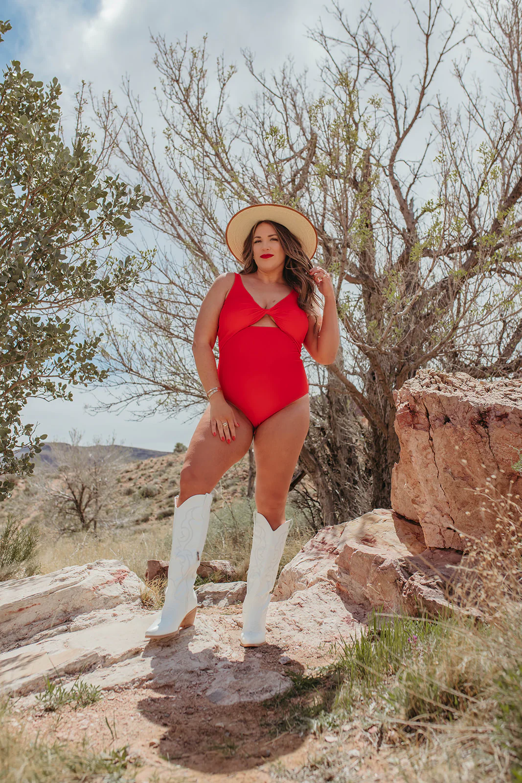 RED HOT KNOTTED FRONT ONE PIECE BY SARAH TRIPP X PINK DESERT - Image 11