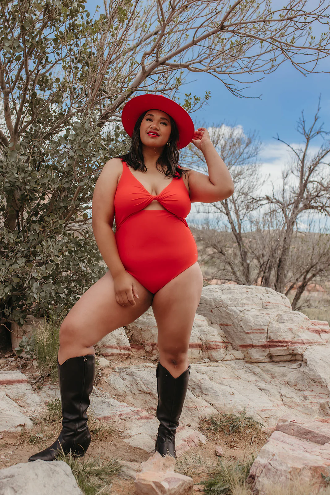 RED HOT KNOTTED FRONT ONE PIECE BY SARAH TRIPP X PINK DESERT - Image 13
