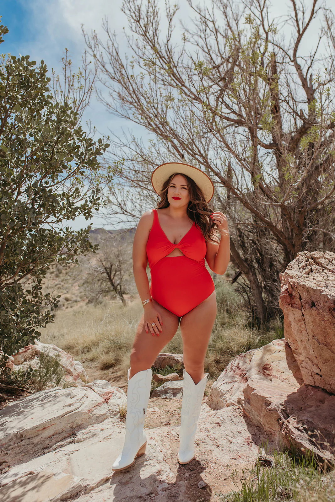 RED HOT KNOTTED FRONT ONE PIECE BY SARAH TRIPP X PINK DESERT - Image 16
