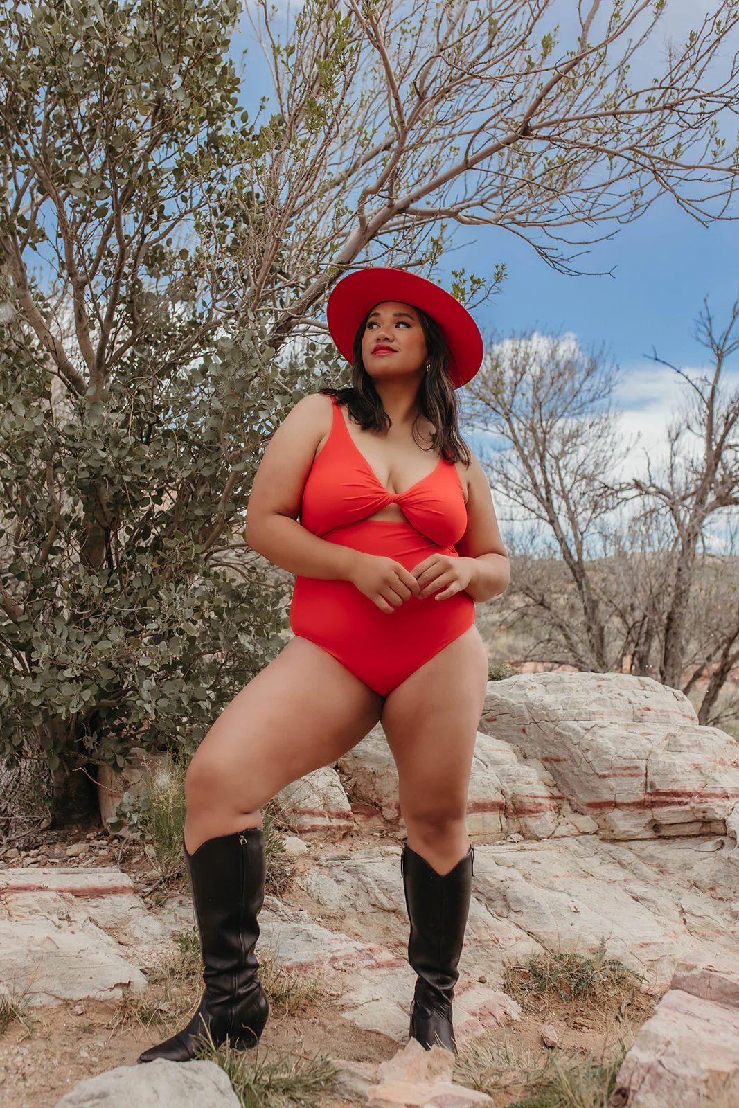 RED HOT KNOTTED FRONT ONE PIECE BY SARAH TRIPP X PINK DESERT - Image 23