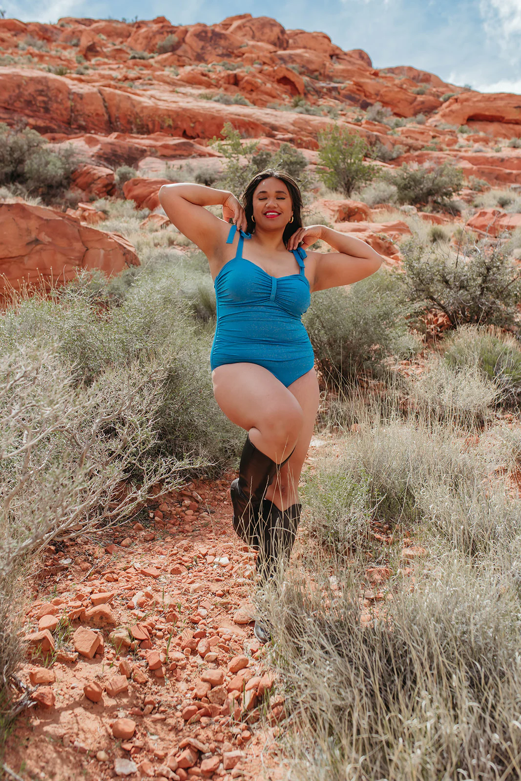 RUCHED TIE STRAP ONE PIECE IN OCEAN BLUE SHIMMER BY SARAH TRIPP X PINK DESERT - Image 12