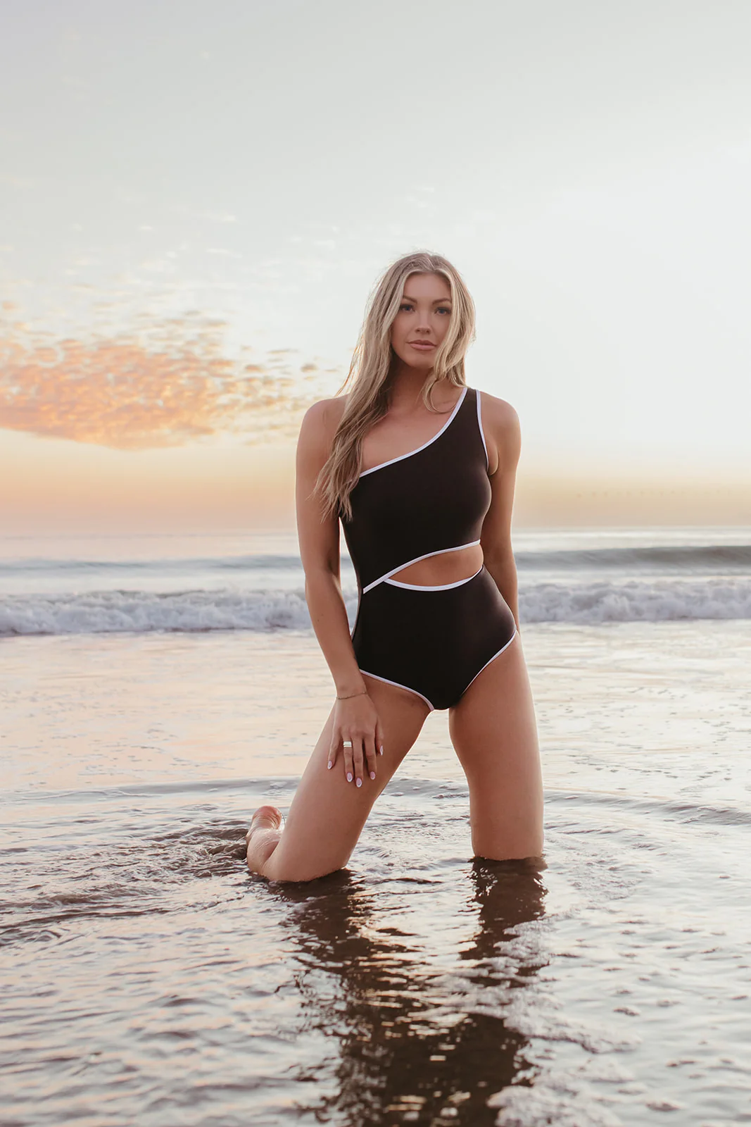 SHORELINE CUT OUT ONE PIECE IN BLACK WITH WHITE TRIM BY PINK DESERT - Image 6