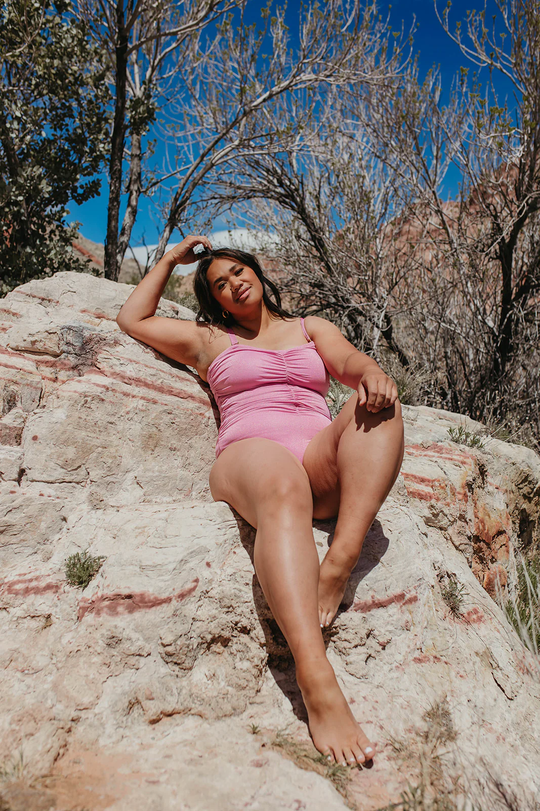 SUNSET PINK SHIMMER RUCHED ONE PIECE BY SARAH TRIPP X PINK DESERT - Image 3