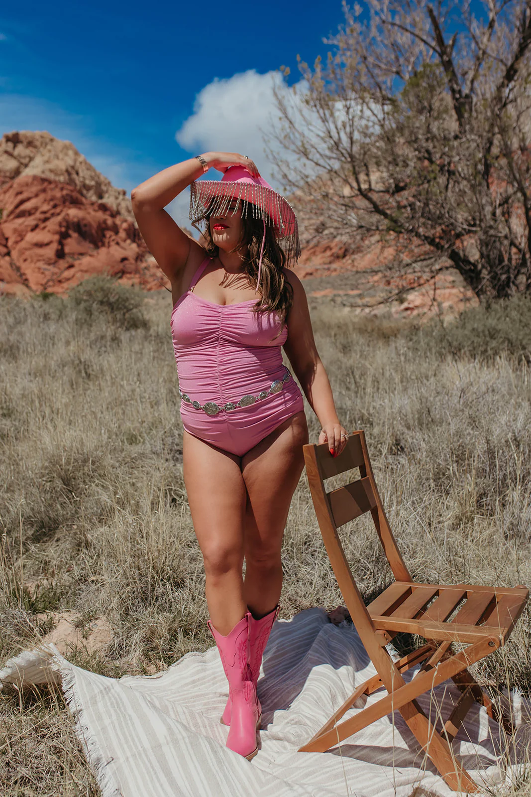 SUNSET PINK SHIMMER RUCHED ONE PIECE BY SARAH TRIPP X PINK DESERT - Image 5