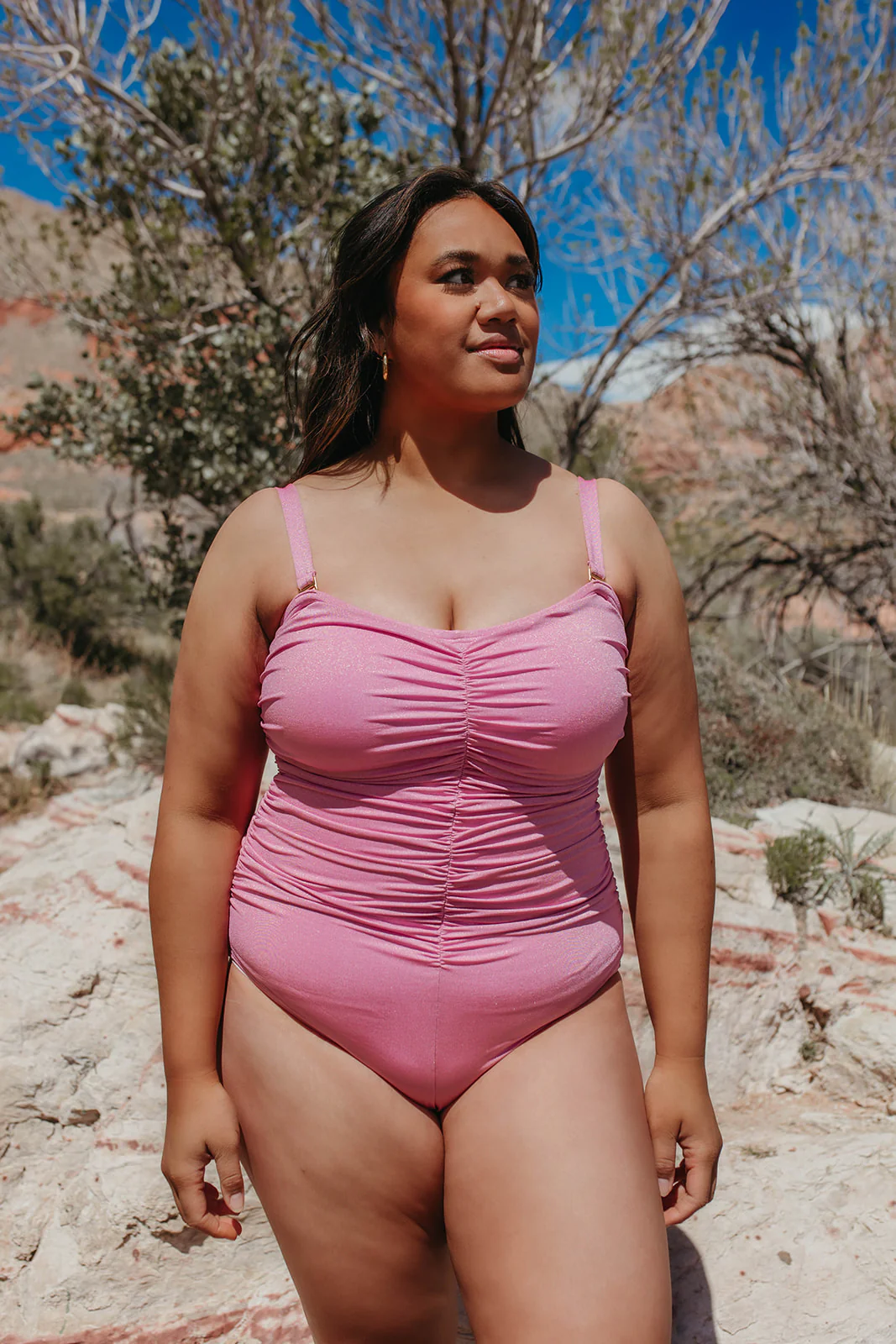 SUNSET PINK SHIMMER RUCHED ONE PIECE BY SARAH TRIPP X PINK DESERT - Image 6