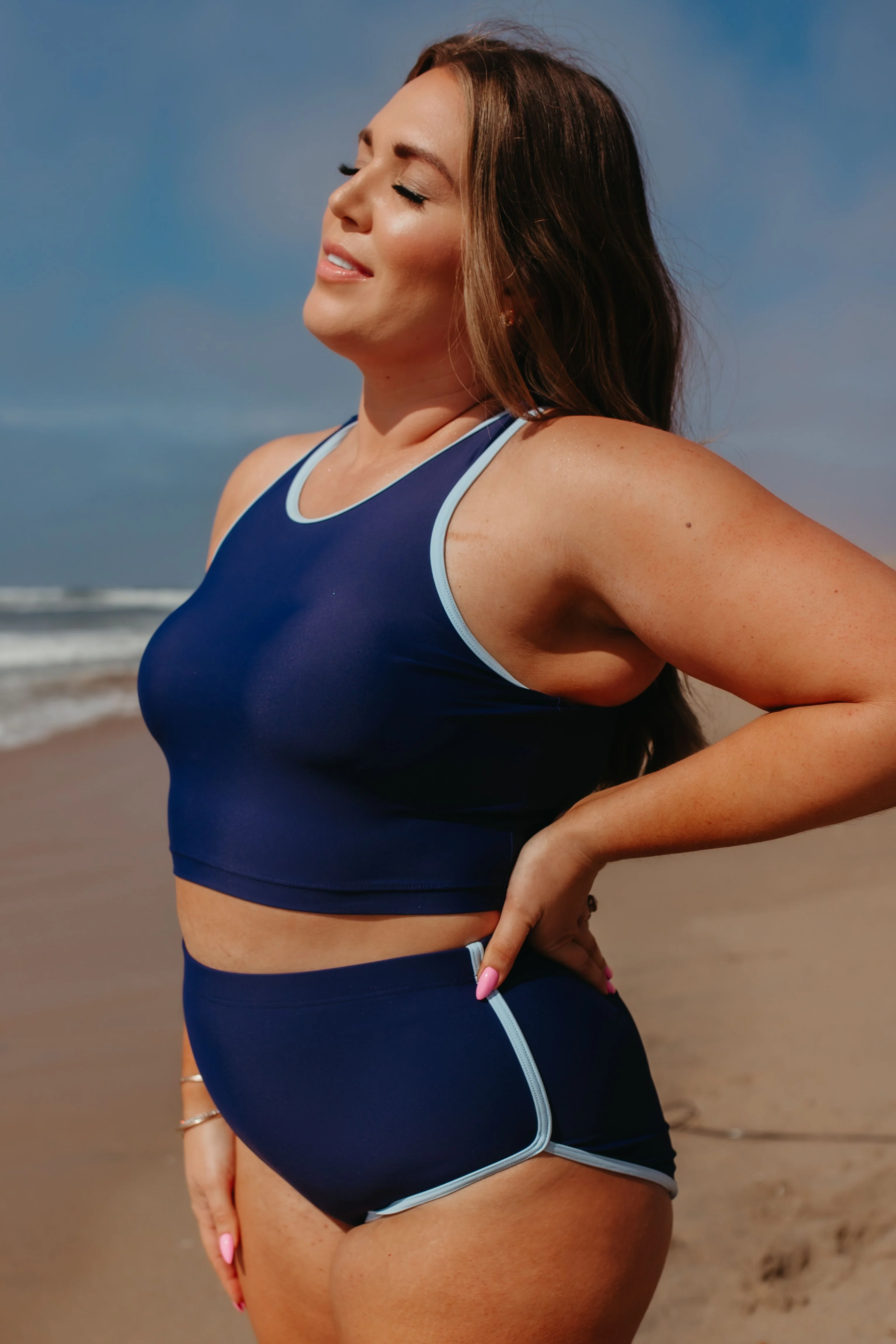 SURFS UP TWO PIECE IN NAVY WITH CONTRAST TRIM BY PINK DESERT - Image 3