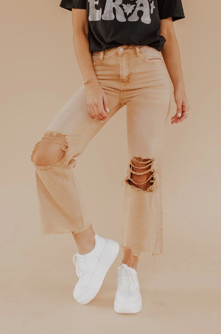 THE 90'S FLARE JEANS IN DISTRESSED COPPER BY VERVET - Image 6