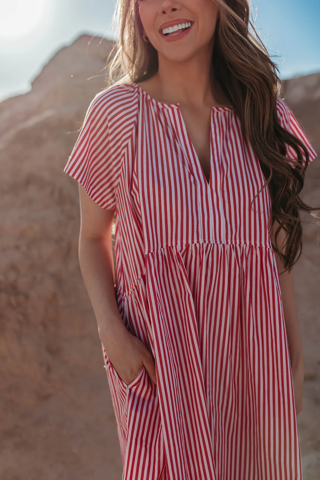 THE ABBY STRIPED BABYDOLL DRESS IN WHITE - Image 9