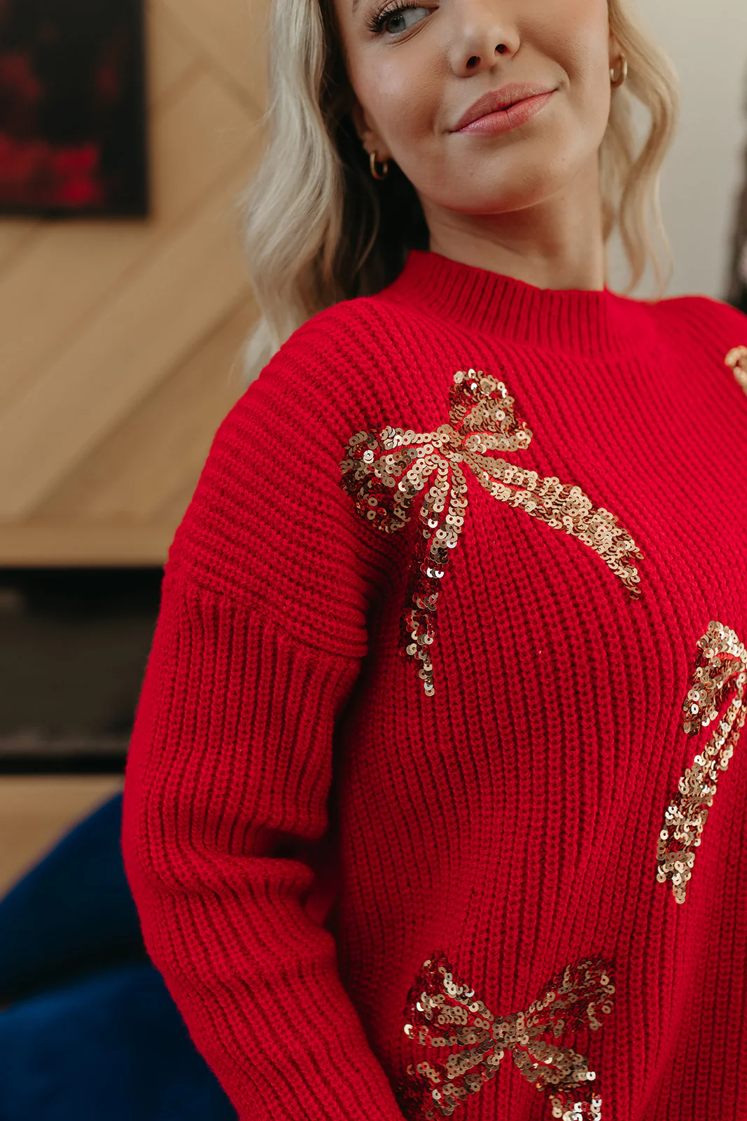 THE ABIGAIL SEQUIN BOWS HOLIDAY SWEATER IN RED - Image 2