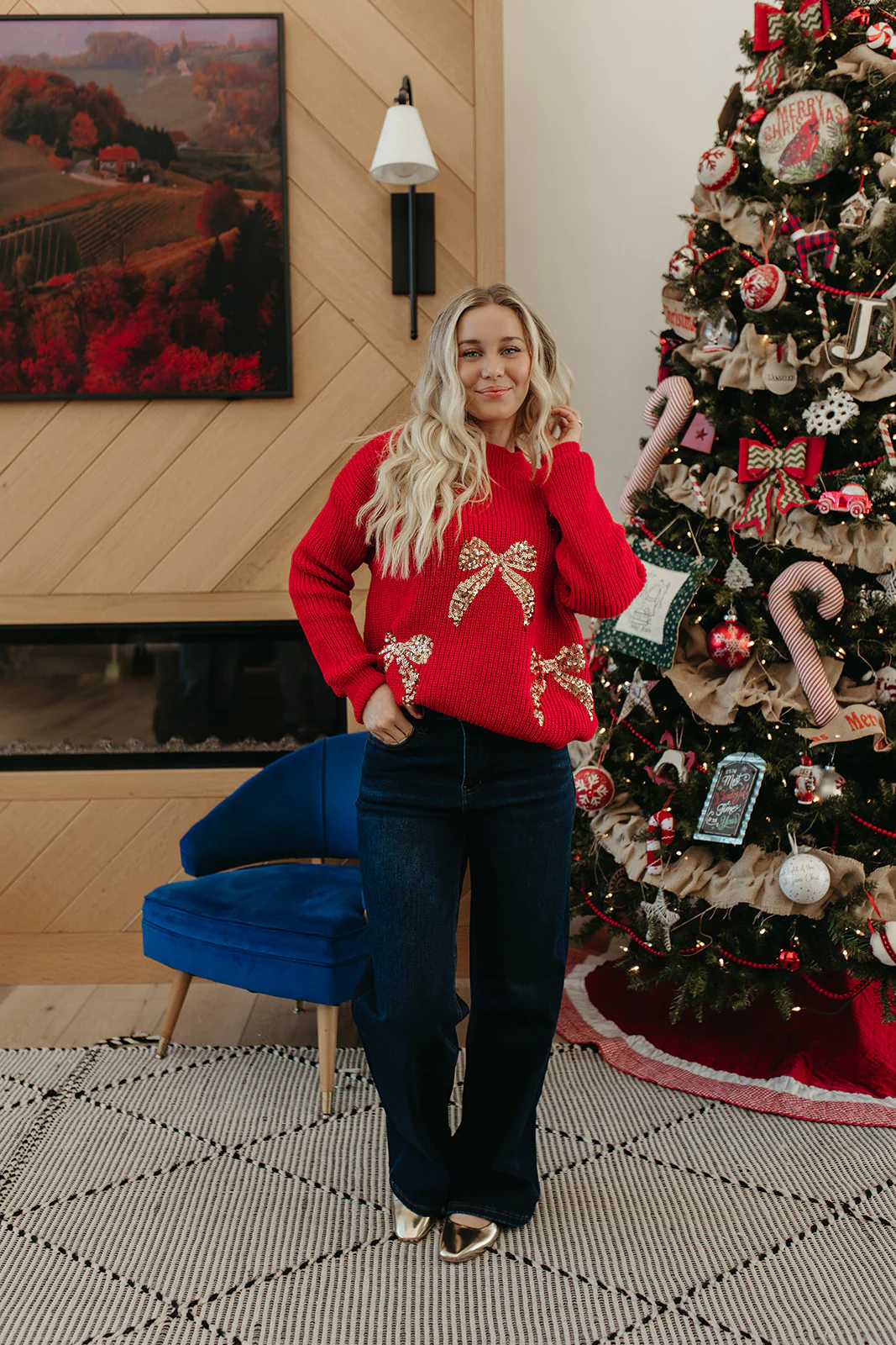 THE ABIGAIL SEQUIN BOWS HOLIDAY SWEATER IN RED - Image 6