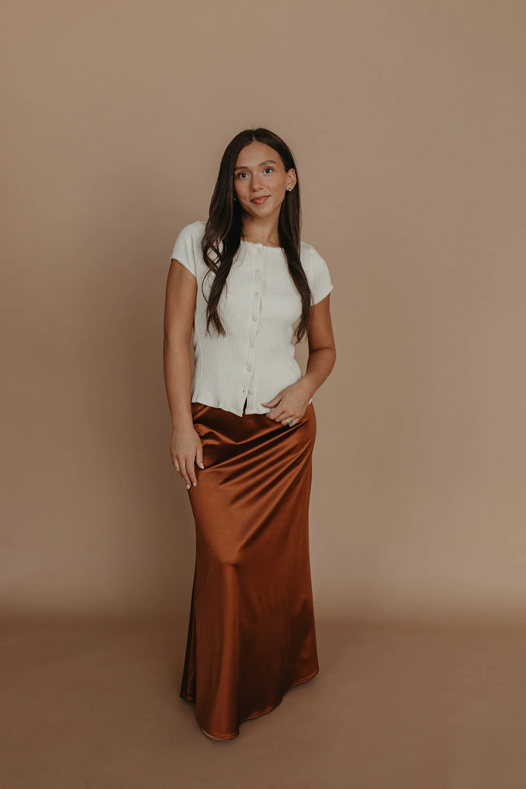 THE AIKO SATIN SKIRT IN CHOCOLATE - Image 2